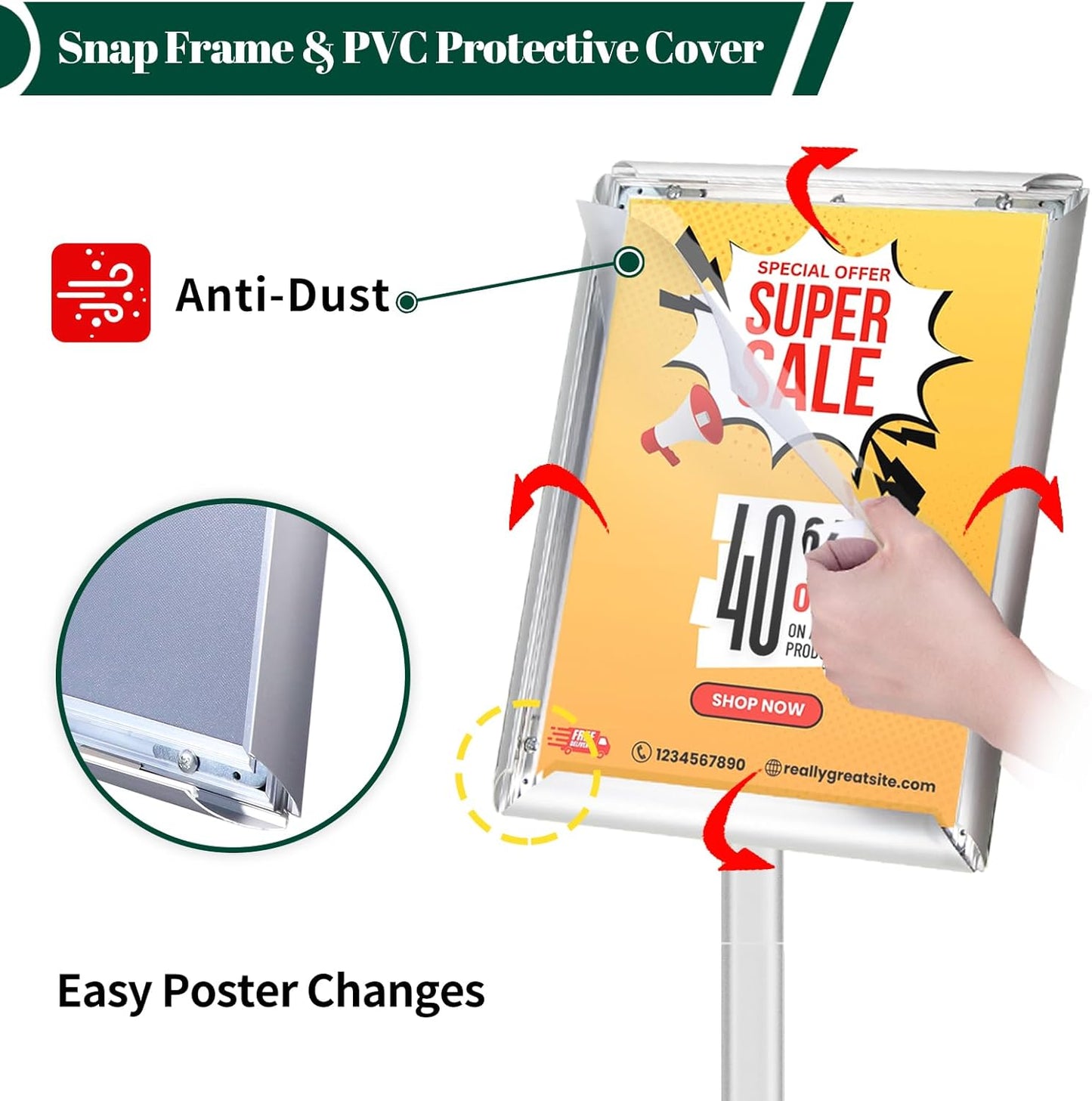 3Pcs Heavy Duty Pedestal Sign Holder for Display, 11 x 17 inches Adjustable Floor Standing Sign Holder with Weighted Base , Sign Stand for Indoor/Outdoor Advertising，Silver