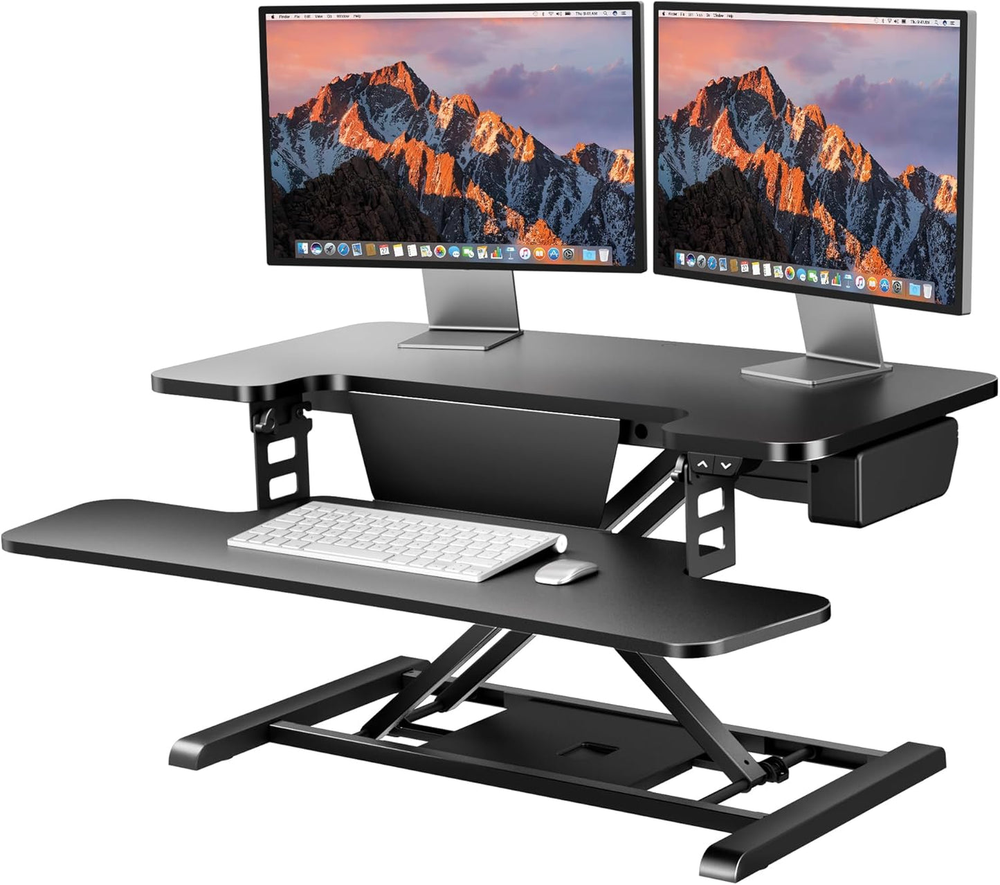 SANODESK 32" Electric Standing Desk Converter,Height Adjustable Riser for Office Home, Monitor and Laptop Workstation with Large Keyboard Tray,Black Color
