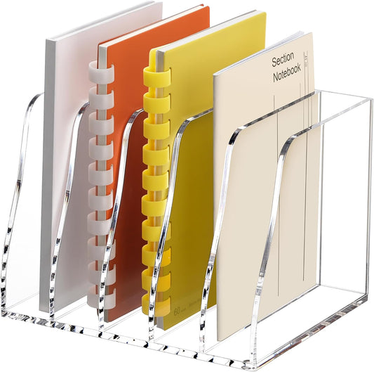 SANRUI Acrylic Magazine File Holder Desk Sorter Organizer, 5 Vertical Compartments Clear Folder Rack Binder Bookstore Workspace Sorters,for Office Accessories Organization Storage