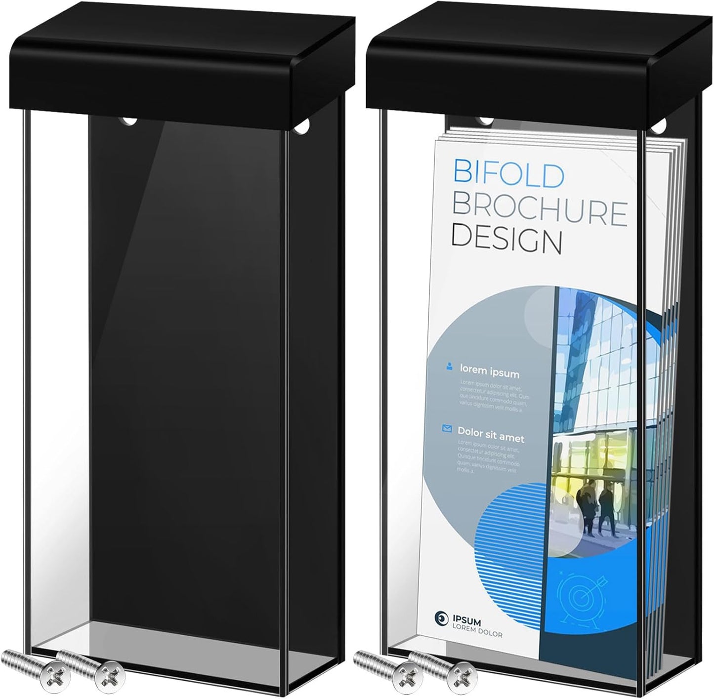 Remerry 4 Pcs Acrylic Outdoor Brochure Holder 4 x 9 Inch Waterproof Wall Mount Literature Box with Black Lid Clear Pamphlet Holder with Screws for Flyer Display Map Menu Envelope
