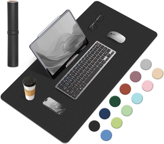 Dual-Sided Desk Pad, Natural Cork & PU Leather Mouse Pad for Desk, Desk Pad Protector, Non-Slip Desk Mat for Office and Home Work, (Black, 23.6" x 13.7")