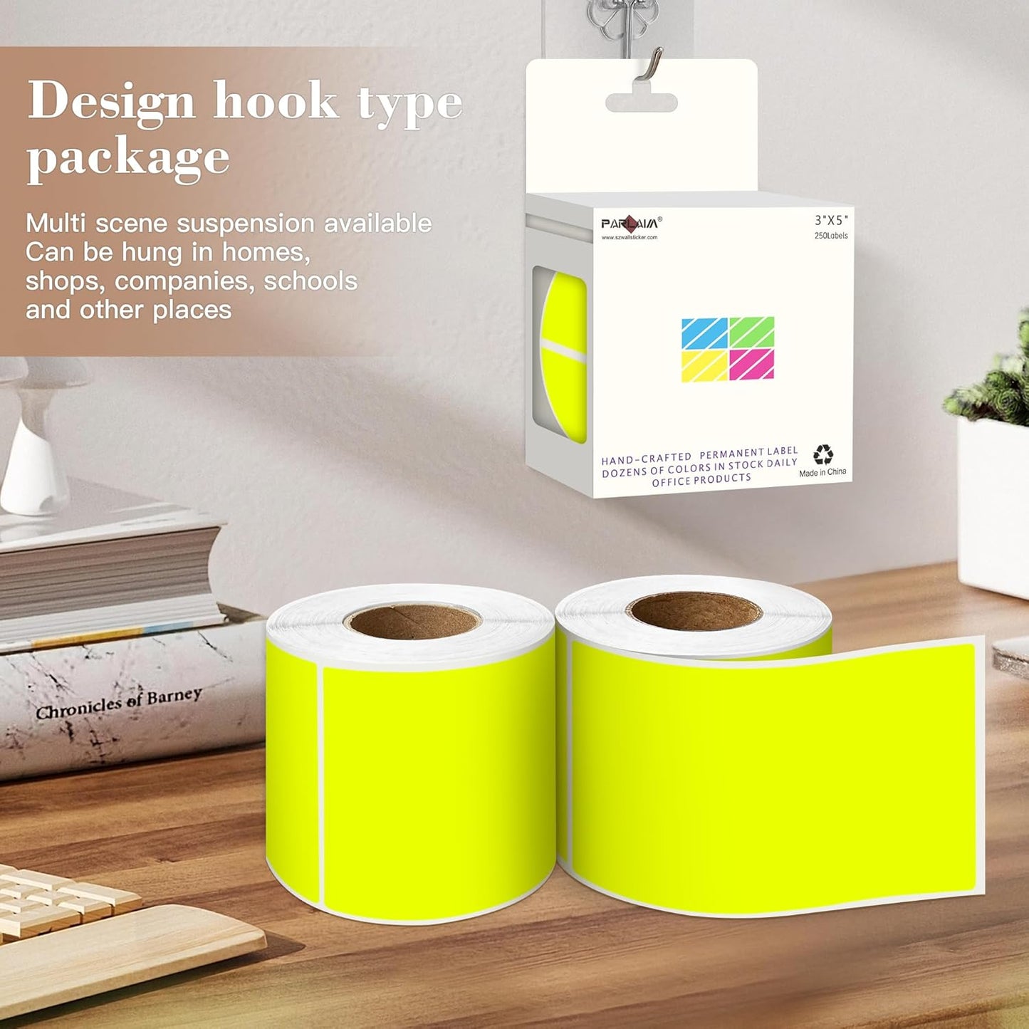 PARLAIM 3x5 inch Rectangle Color Code Stickers, 1000PCS 4 Rolls Square Adhesive Inventory Label, Fluorescent Yellow