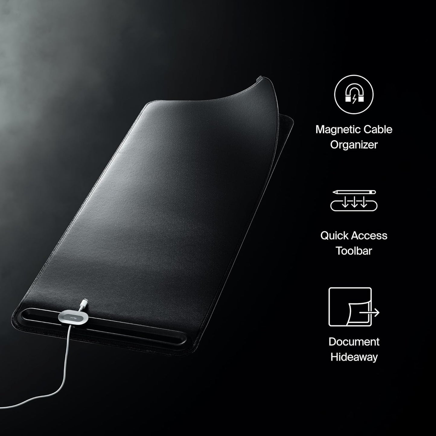 Orbitkey Premium Leather Desk Mat Slim | Multi-Purpose & Waterproof Table Protector Accessory for Work Home Gaming Office Keyboard Mat Organizer | 31.4" L x 12.2" W x 0.19" H, Anti-Slip, Black Finish