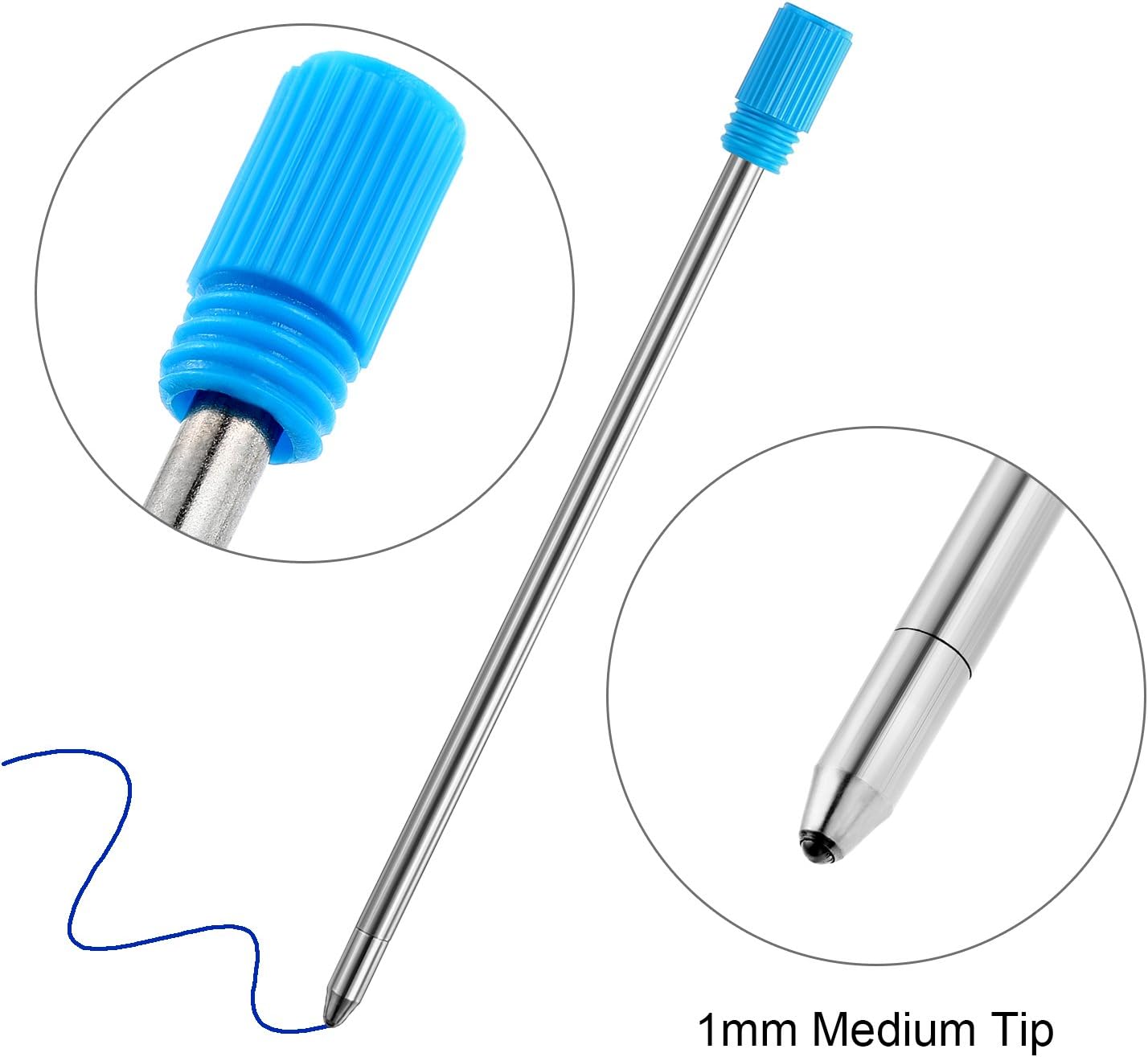 TecUnite 20 Pieces 2.75 Inch Ballpoint Pen Refills for Diamond Crystal Stylus Pens with Black Velvet Bag Supplies(Black and Blue Refill)