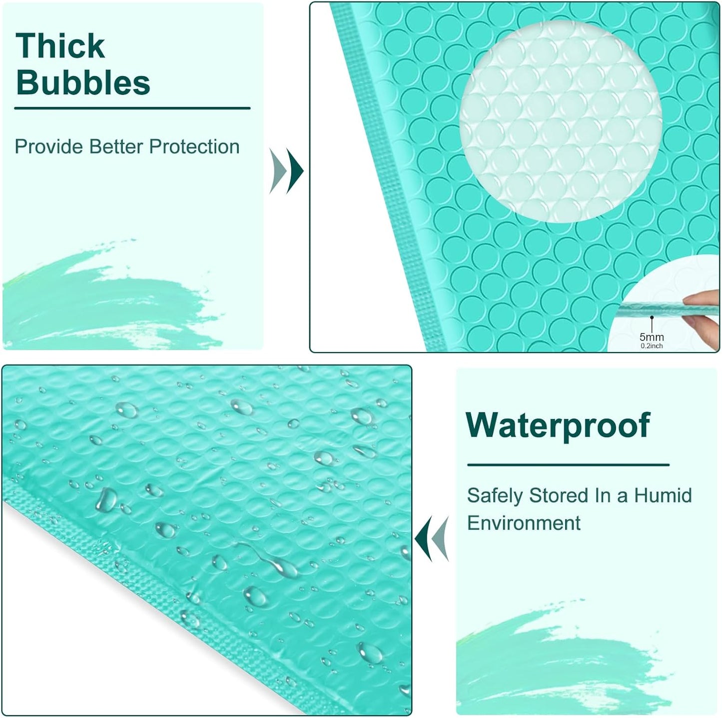 Poly Bubble Mailers 4x8 Padded Envelopes #000 50pcs, Self Seal Shipping Envelopes Padded Packaging for Small Business (Teal)