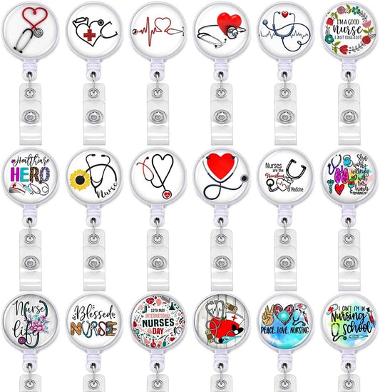 18pcs Nurse Retractable Badge Reel,Badge Holder with Alligator Clip,Nurse Badge Clip for ID Card Holders (YYDHK)