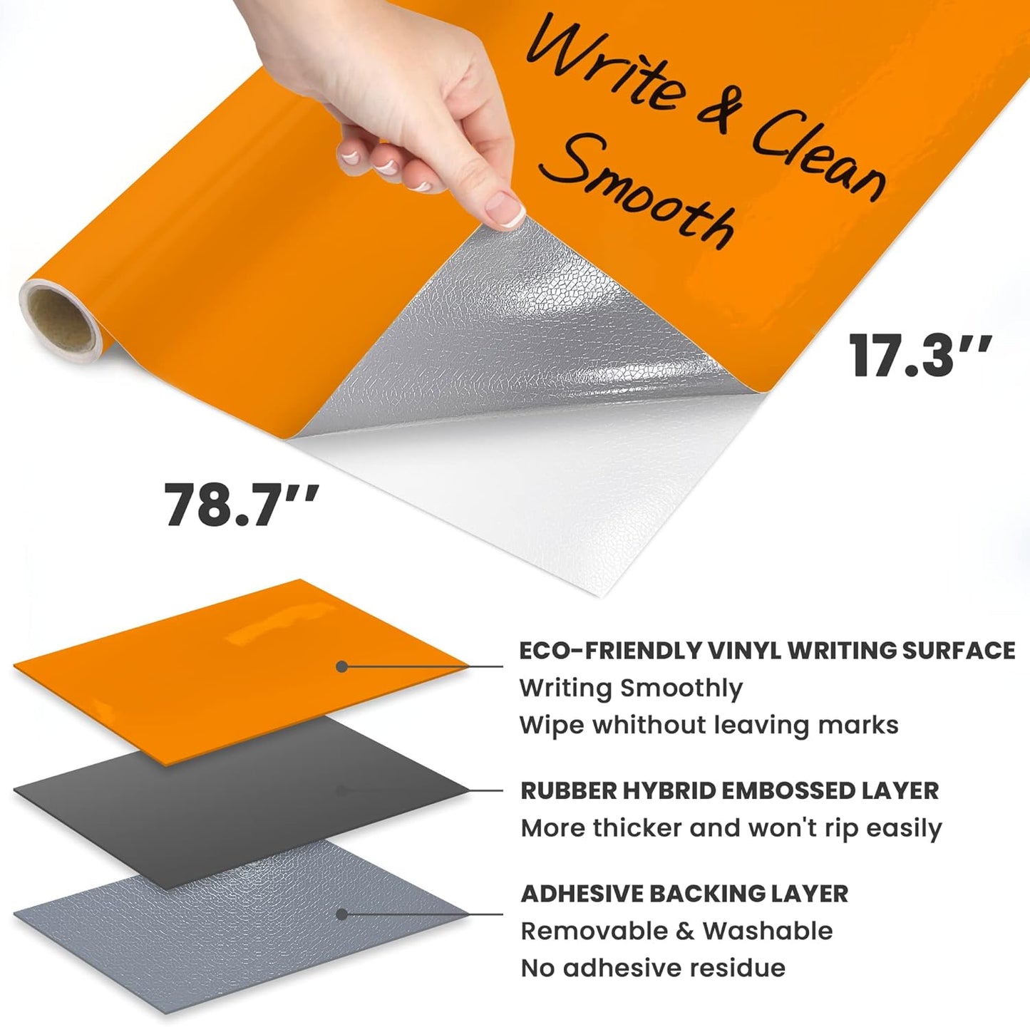 T&W SAME FILM White Board Dry Erase-Colorful Whiteboard Wall Sticker Roll 17.3''X78.7''-Self Adhesive Dry Erase Paper for Desk/Glass/Fridge/Office/Door/Classroom/Kids/Adults-3 Marker-Orange