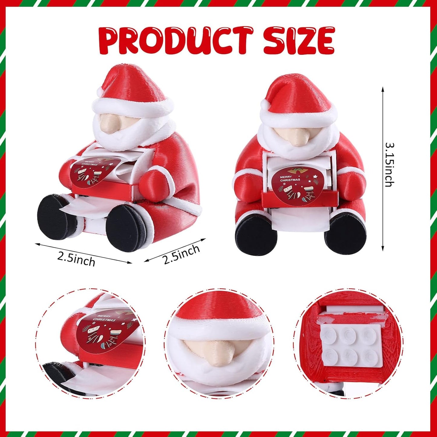 2 Pcs Christmas Gift Santa Claus Postage Stamp Holder Stamp Roll Dispenser for Office Desk Decor Accessories, 1.18" Core (Stamps Not Included)