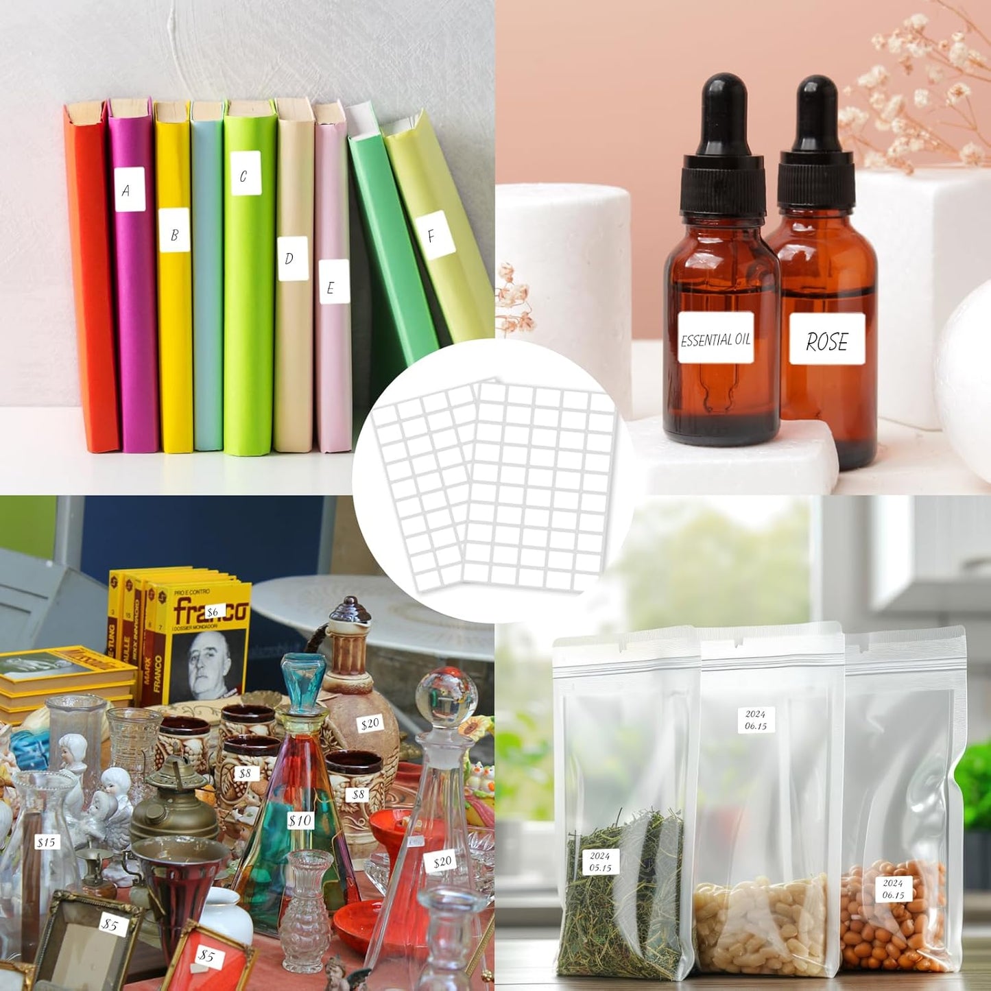 Multi-Use Removable Labels, 1/2" x 3/4",1000 PCS Blank Labels Total,Water/Oil/Tear Resistant/Ink Won't Smudge No Residue