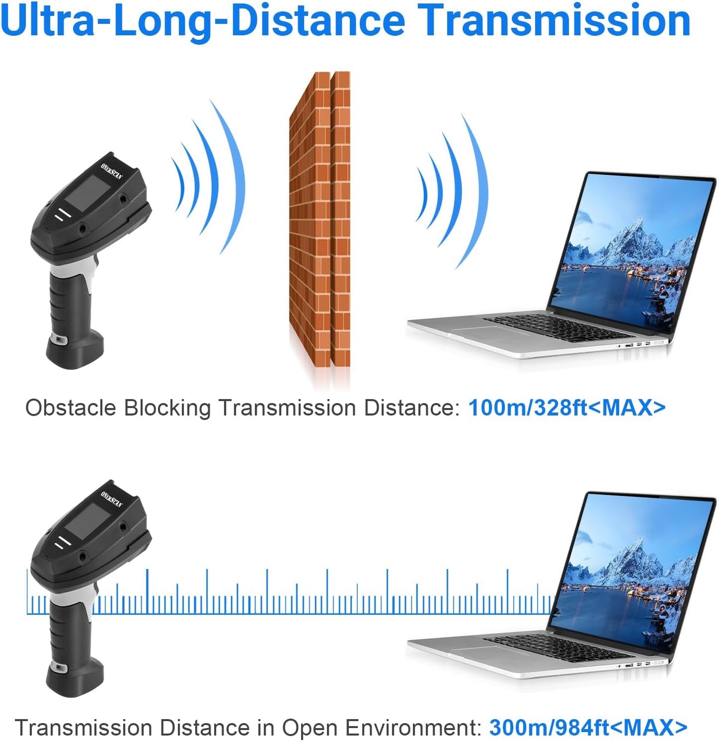 Barcode Scanner Wireless, 1D Laser Bar Code Scanners with Stand 2.4G Wireless & USB Wired Connection Plug and Play 2 in 1 Handheld Barcode Reader with Screen