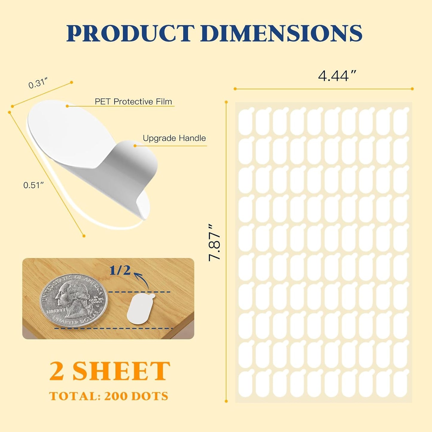 Stick Dots, Museum Adhesive Putty Sticky Tack, Double Sided Mounting Glue Dots for Wall Hanging, Crafts, Balloons, Poster, Festival, Party, Decorations - 200 Dots