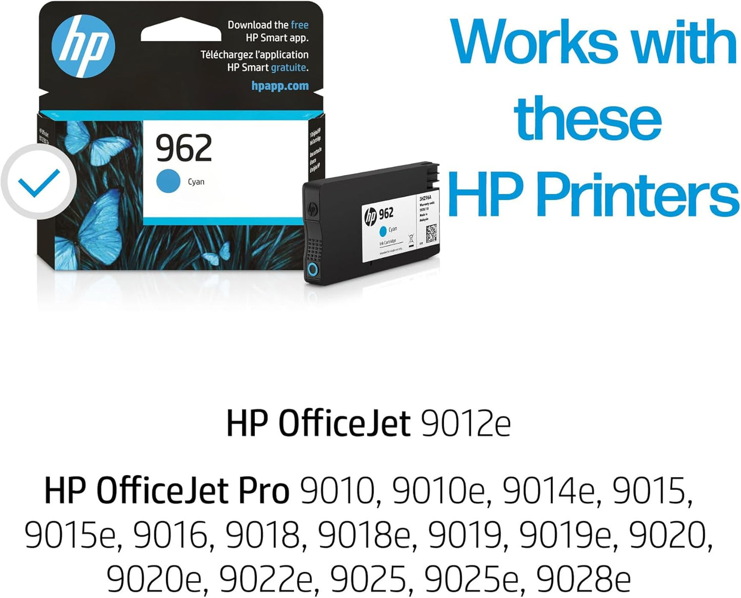 HP 962 Cyan Ink Cartridge | Works with HP OfficeJet 9010 Series, HP OfficeJet Pro 9010, 9020 Series | Eligible for Instant Ink | 3HZ96AN