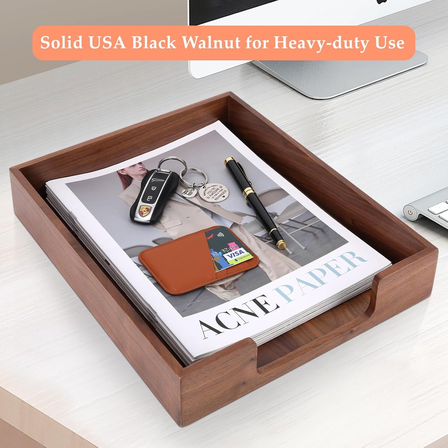 Bamber Wood Letter Tray Wooden Desk Organizer Paper Document File Tray for Office Supplies Collection Folders Notebooks, Black Walnut