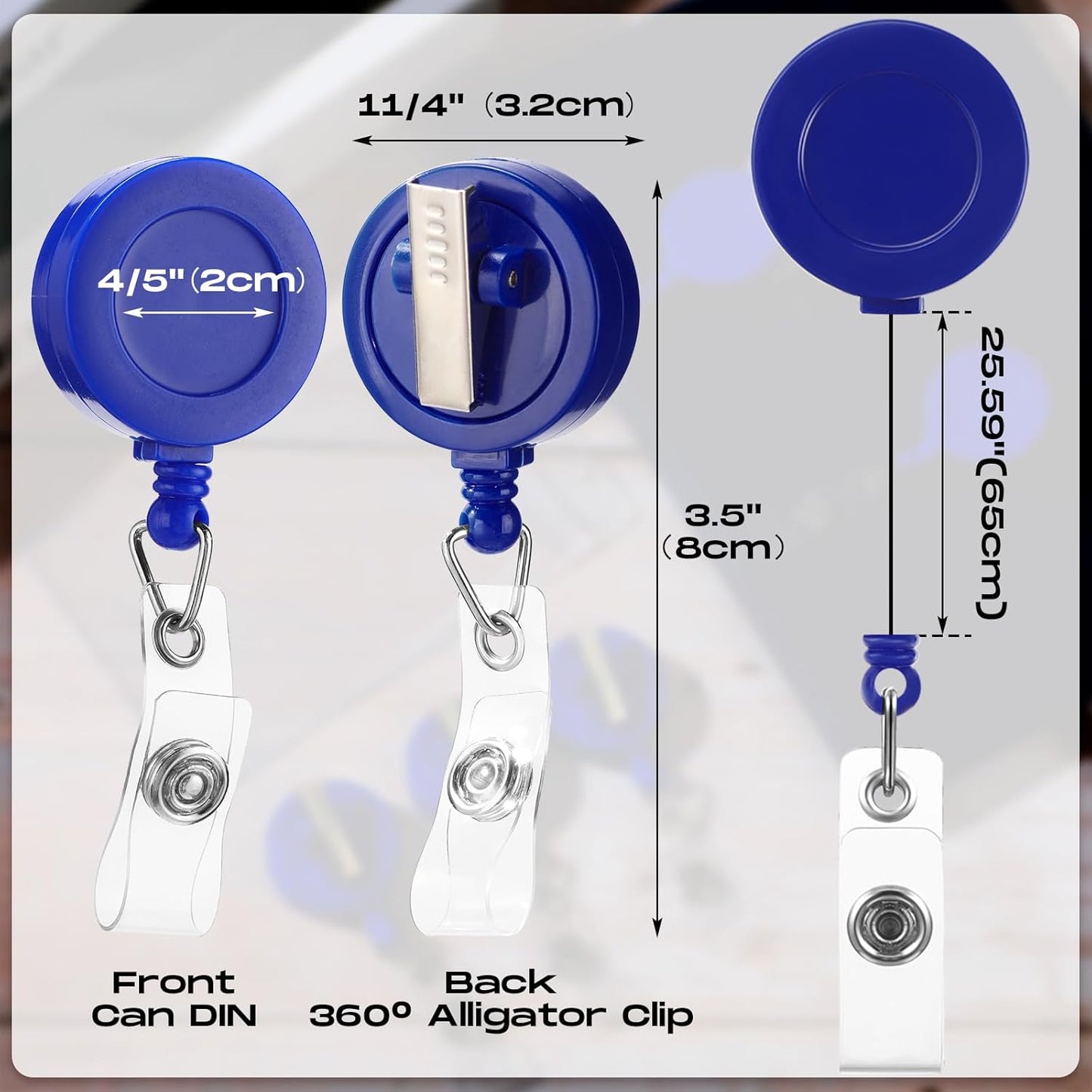 Zonon 50 Pieces Retractable Badge Holder Reels with Swivel Alligator Clip, ID Card Holder Name Badge Reel Clips for Students Teachers Office Workers (Navy Blue)