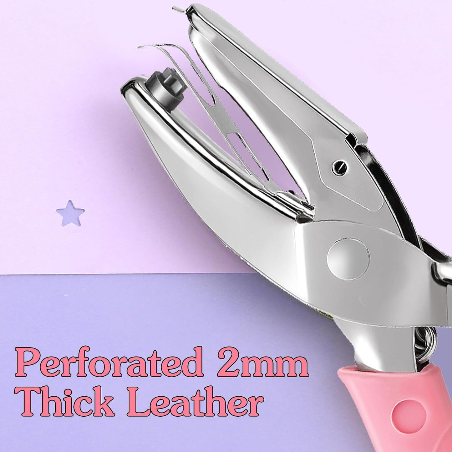 Xindojuz 1 PCS Small Star Hole Punch, 0.2 Inch Metal Single Hole Puncher Handheld Paper Heart Star-Hole Punch with Soft-Handled for Clothing Ticket DIY Craft Tags Scrapbook Tool (Pink)