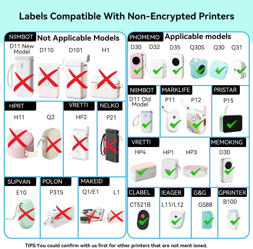 D30 P21 Label Tape 12 x 40 mm(0.47"x1.57"), d30 Labels Compatible with D30 Portable Label Printer Adapted Label Print Paper for Office 160 Labels/Roll, 10 Rolls (White+Transparent)