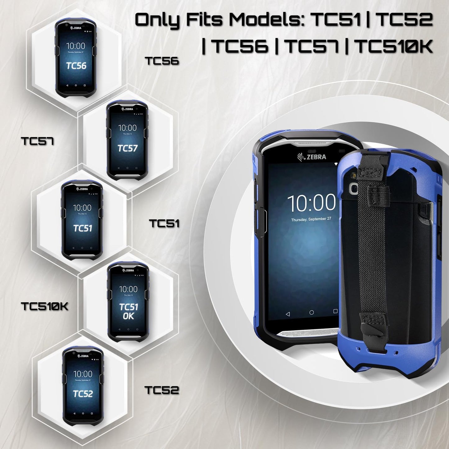 TC51 TC52 TC56 TC57 TC510K Case with Hand Strap - Protective & Ergonomic for Zebra Handheld Barcode Scanners SG-TC5X-EXO1-01 SG-TC5X-EXONHS-01 (Blue)