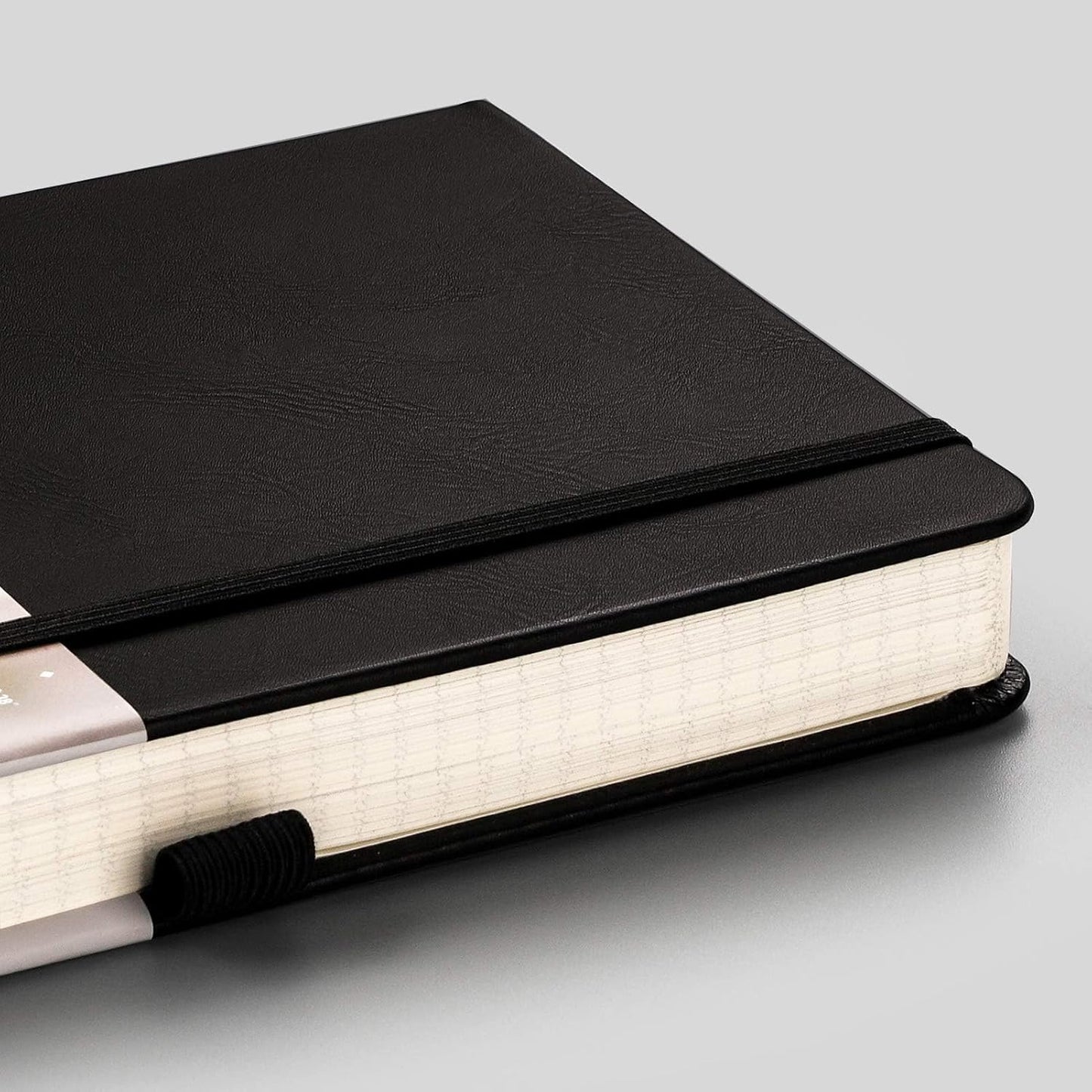 EMSHOI Graph Paper Notebook - 256 Pages A5 Graph Notebook/Journal, Hard Cover, 120gsm Thick Paper, Smooth PU Leather, Inner Pocket, 5.75'' × 8.38''-Black