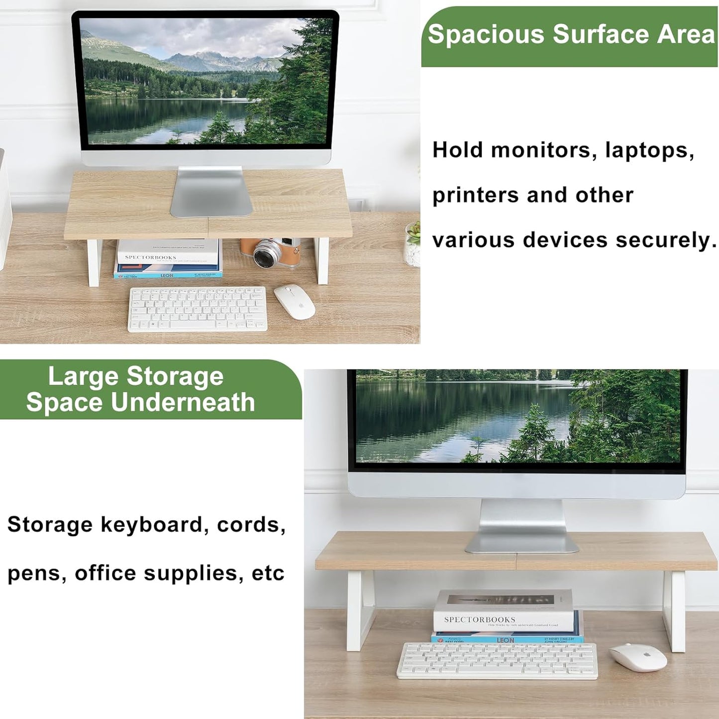 TEAMIX 24 inch Monitor Stand Riser, Wood & Steel Computer Monitor Stand with Storage, Laptop, PC, Printer Stand Riser for Desktop Office Desk Organizers