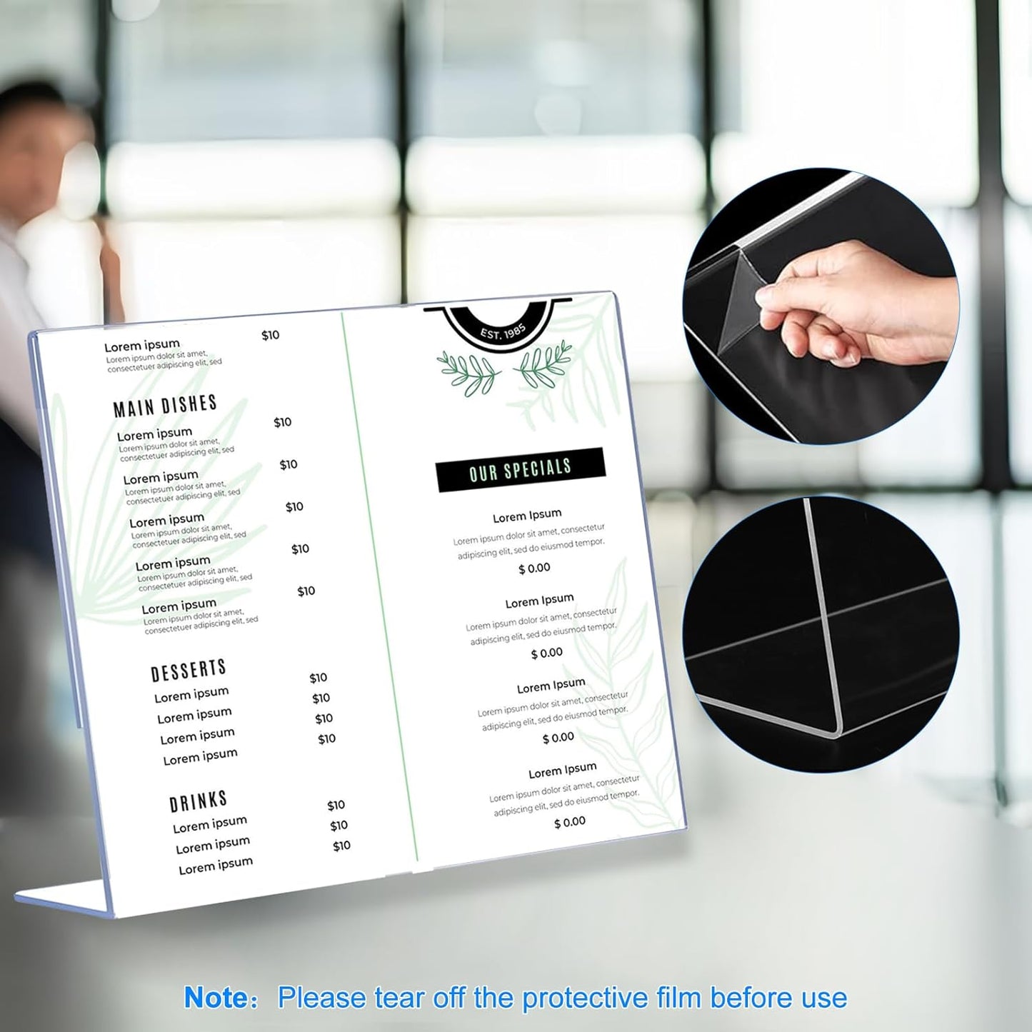 6 Pack L Shape Slanted Back 11x8.5 Plastic Sign Holders with Anti-Slip Pads, Business & Store Acrylic Tabletop Display Stand for Flyers, Menus, Documents, Price, Promotions, Wedding, Party Decoration