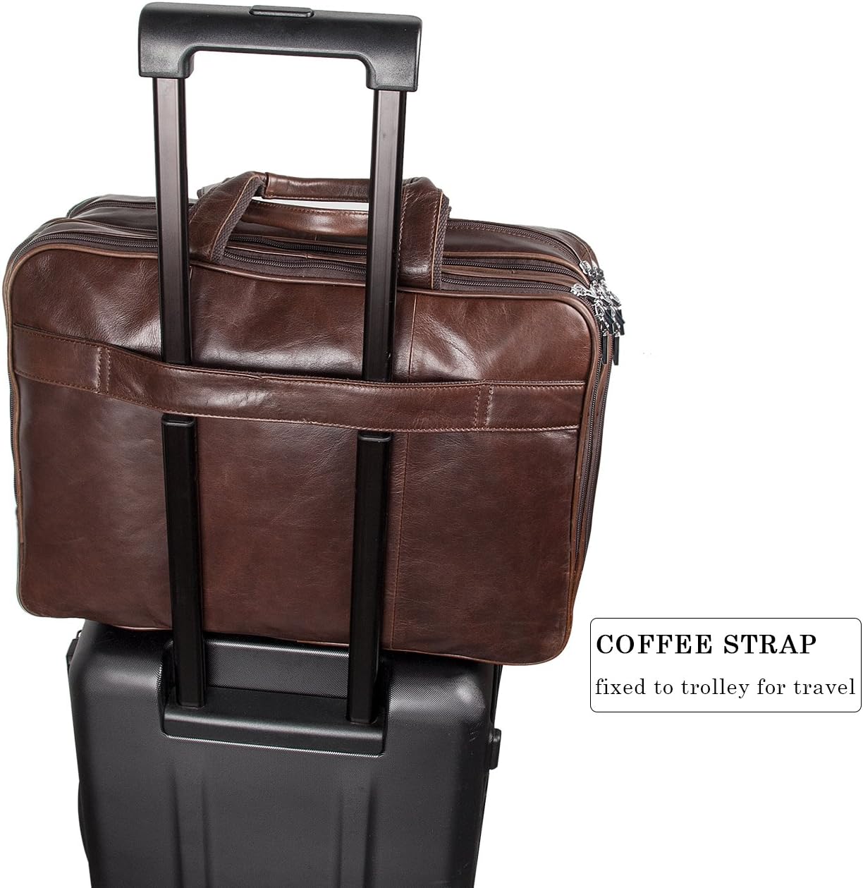 Augus Business Travel Briefcase Genuine Leather Duffel Bags for Men Laptop Bag fits 15.6 inches Laptop