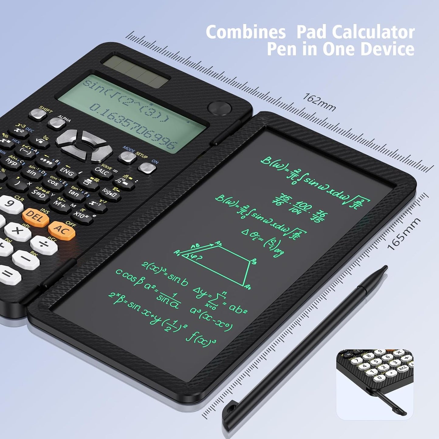 Rechargeable ROATEE 991ES MAX Scientific Calculators, CalcNote Multiview 4-Line Display with LCD Writing Tablet Notepad, Foldable Portable for Business High School College Students and Teacher(Black)
