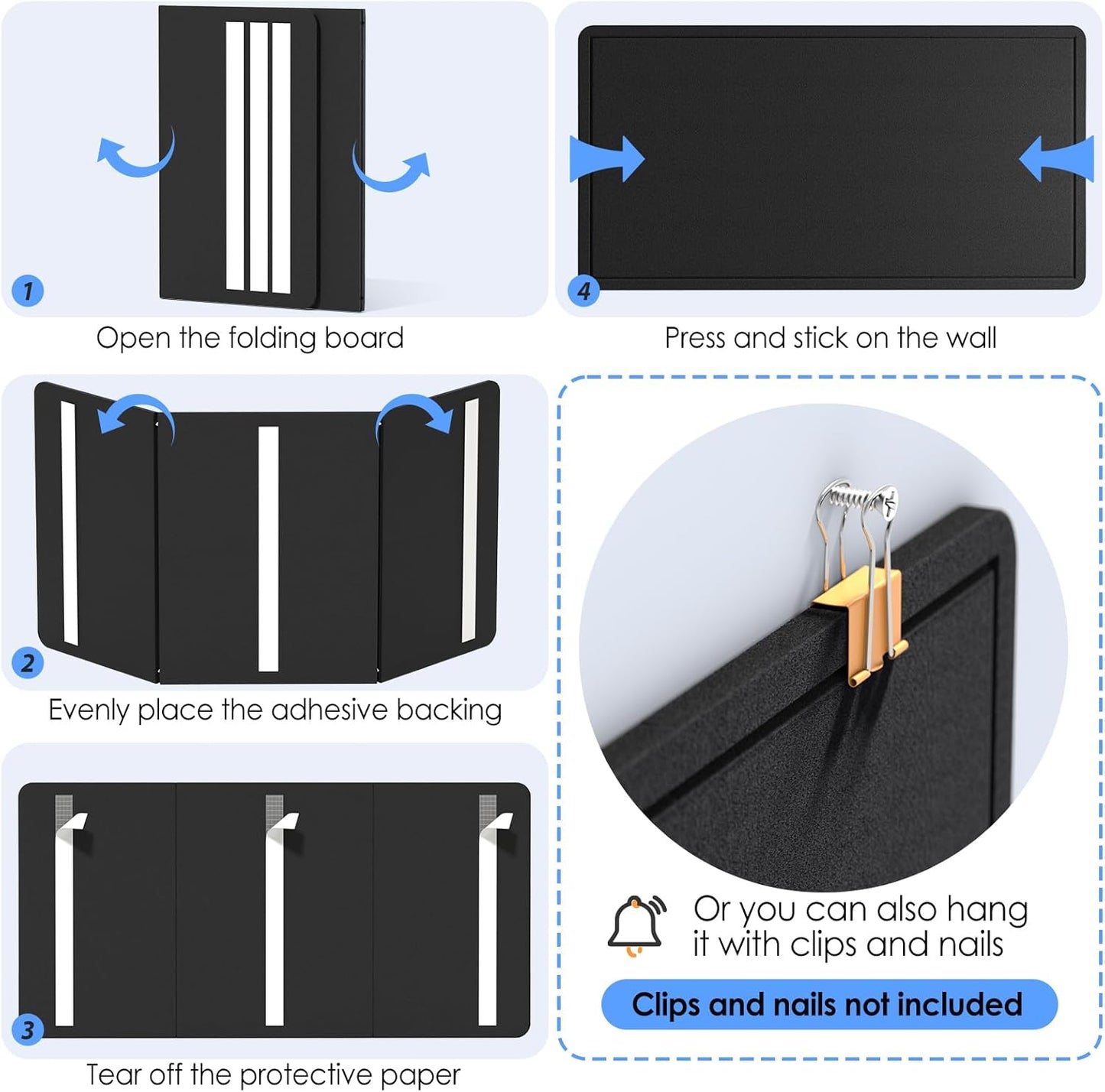 MaxGear Bulletin Board 35" x 17.5", Foldable Small Felt Board Vision Board Supplies, Cork Board for Office, Home, School, Pin Boards for Walls Decorative Picture Framed Display Board Black