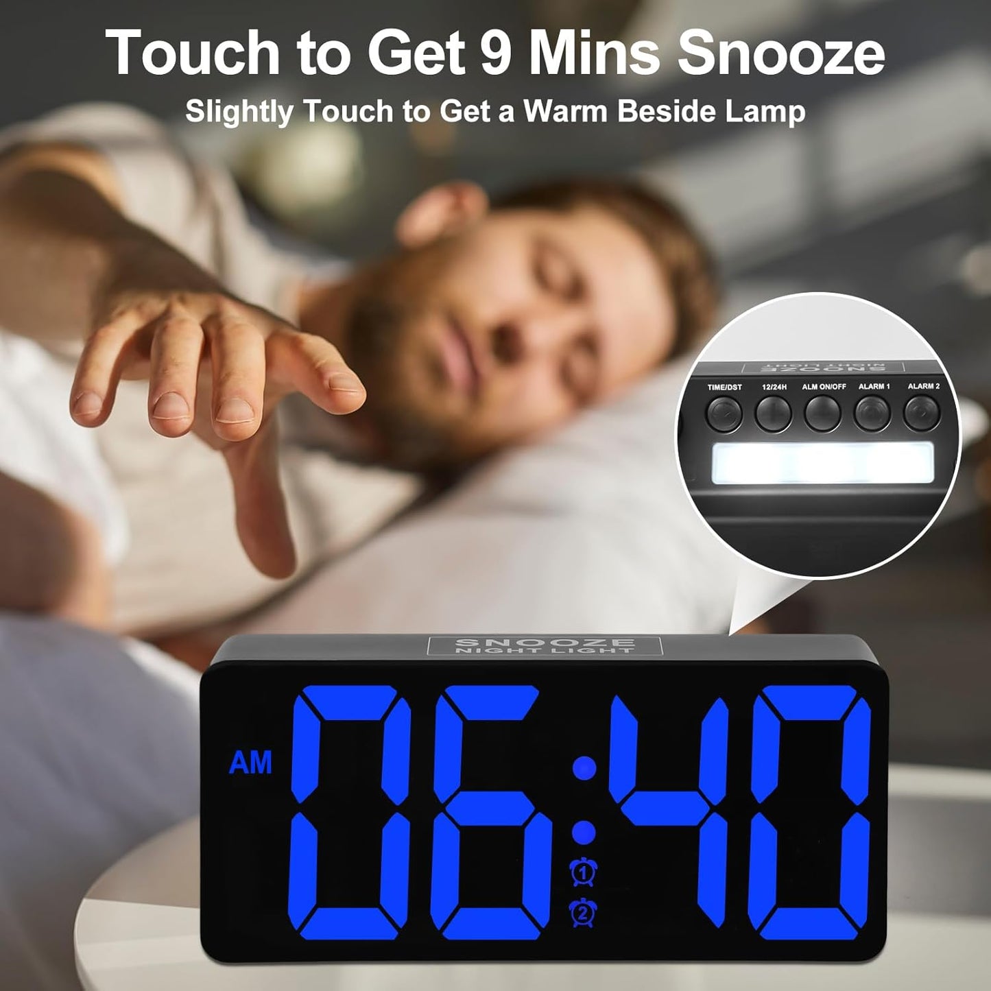 Alarm Clock for Bedroom Heavy Sleepers with Bed Shaker & Night Light-Vibrating Digital Clock Large Dimmable LED Digits with Dual Alarm & Charging Port Table Desk Clock for Hearing Impaired Seniors