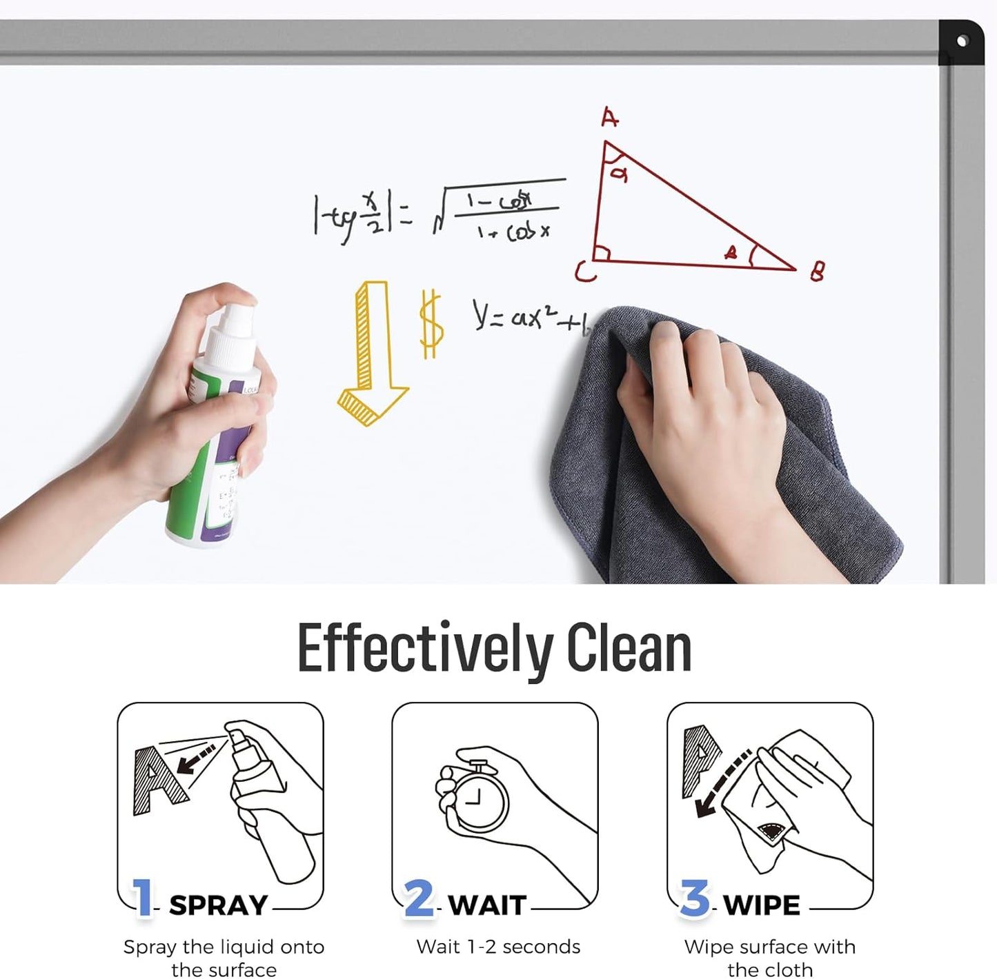 loukin Magnetic Cleaning Cloth, Microfiber Dry Erase Eraser, Washable Whiteboard Cleaning Cloth for Classroom, Home and Office, Gray, 12" x 12" - 3.4 fl oz Whiteboard Cleaner Included
