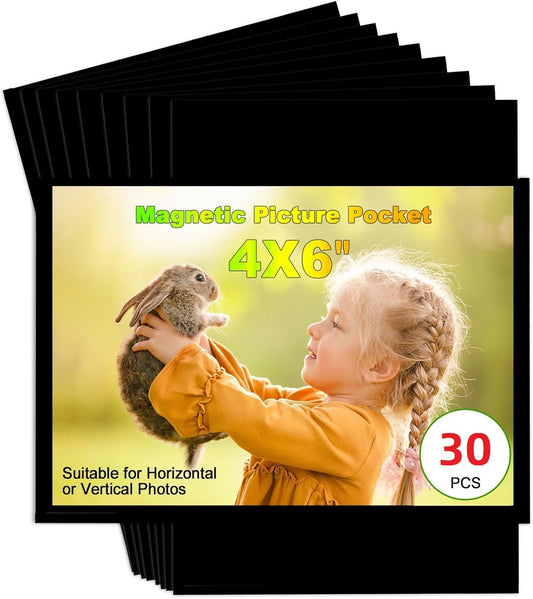 Black Magnetic Picture Frame 4X6 for Refrigerator-30 Pack,Black Photo Magnets Sleeves