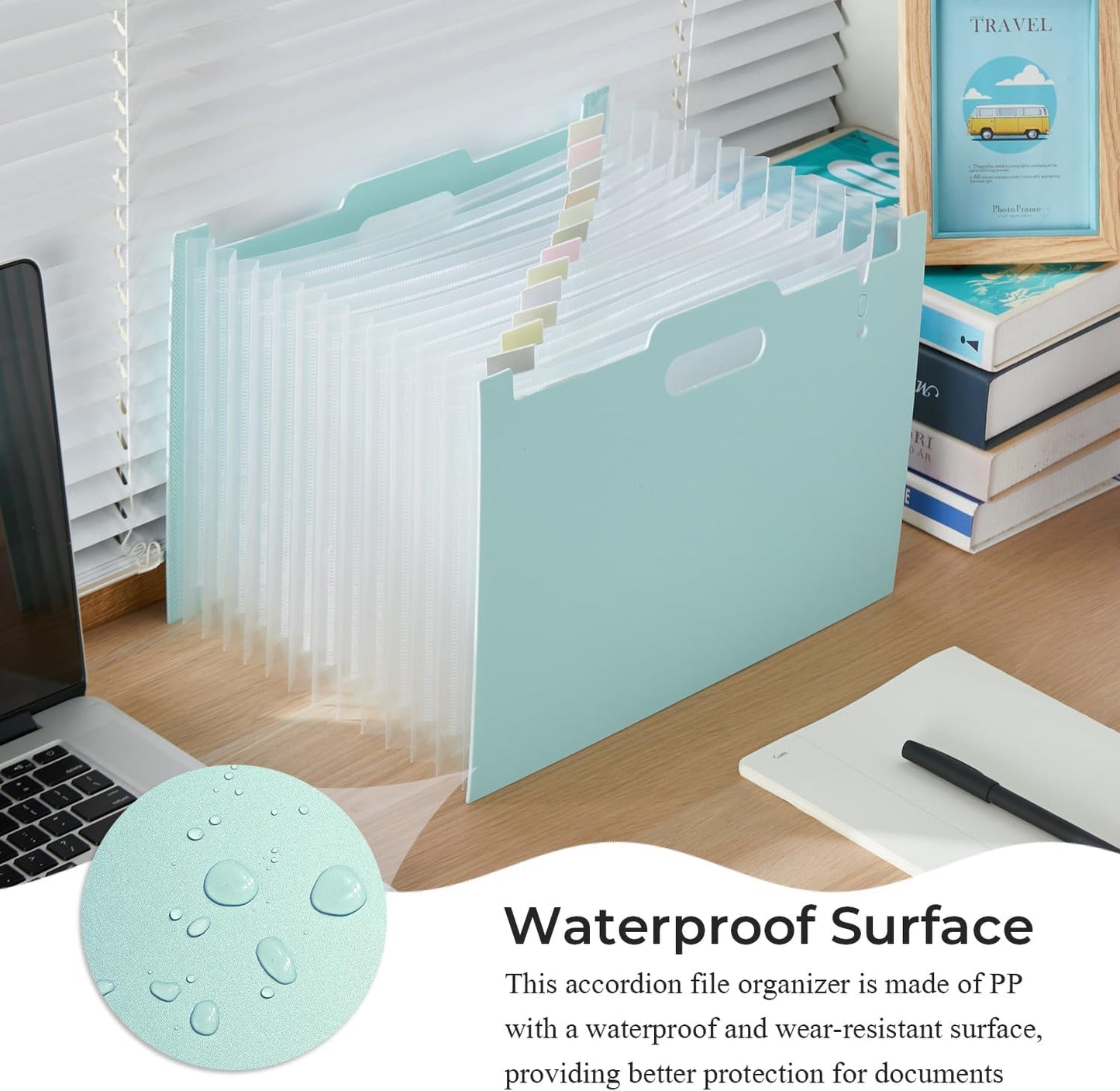 Y YOMA 2 Pack Accordion File Organizer with Handle 12 Pockets Expanding File Folder with Removable Tabs for A4 Letter Size Paper Portable Plastic Filing Organizer Bill Receipt Holder, Mint Green