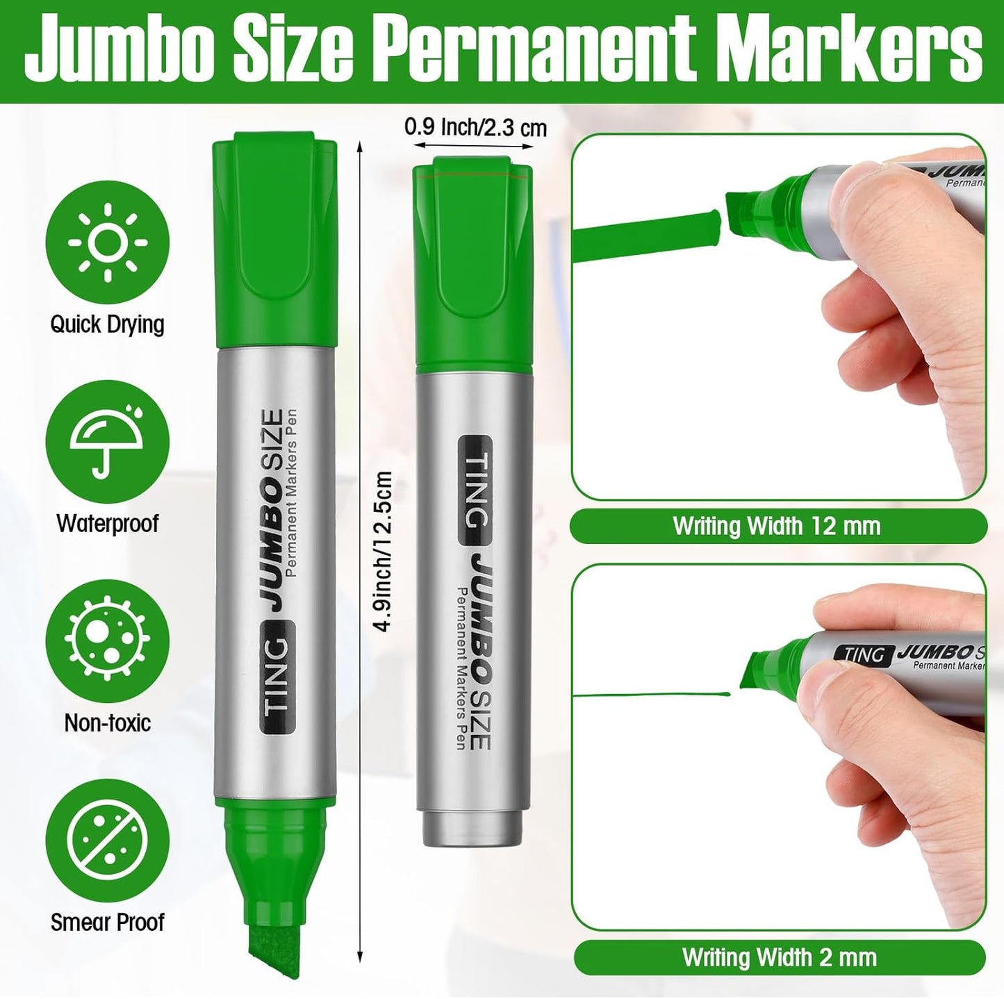 Fuutreo 10 Pack Jumbo Permanent Markers Bulk Large Chisel Tip Permanent Markers Quick Drying Waterproof Big Huge Poster Pens for Office, Logistics Company and More(Grass Green)