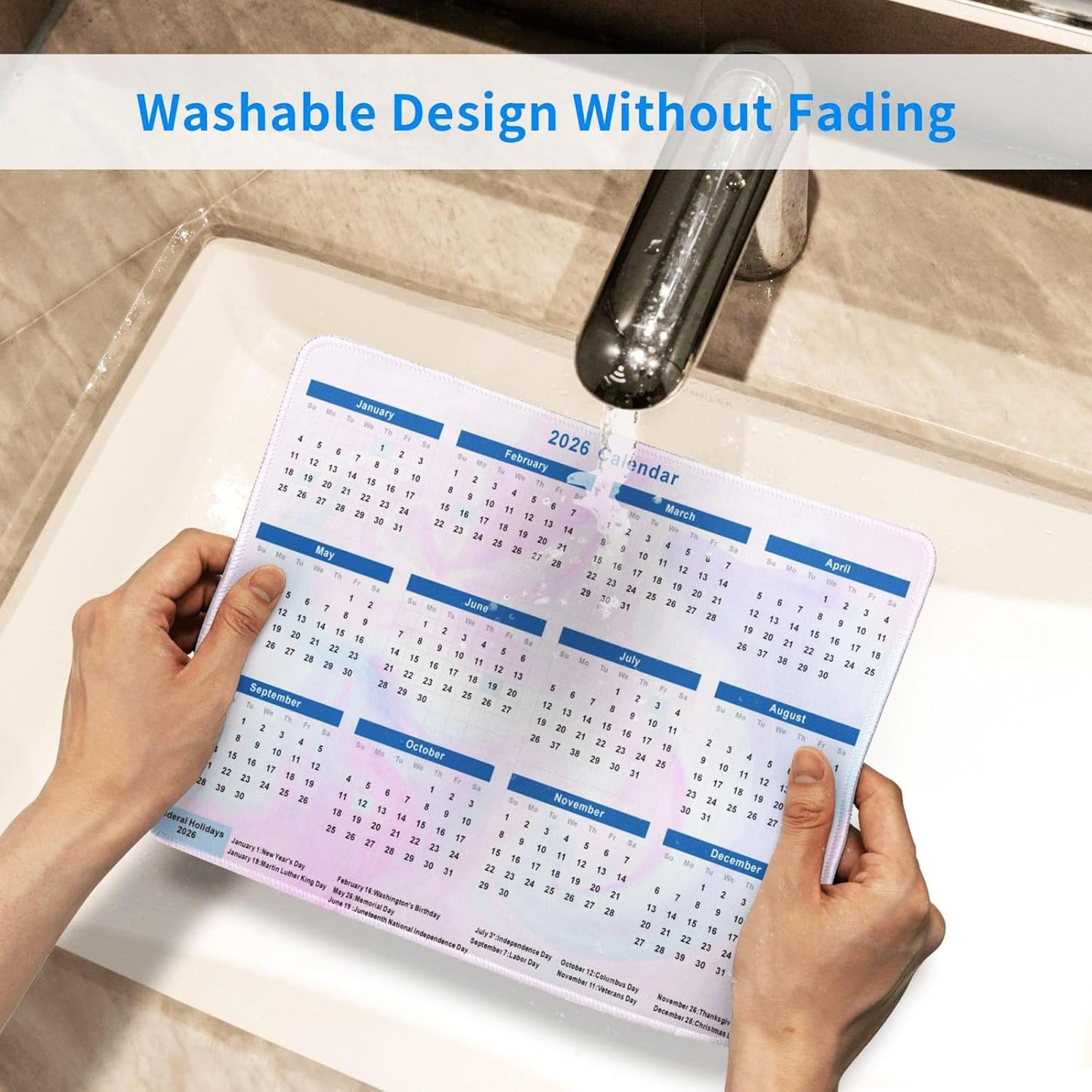 2026 Calendar Mouse Pad, Cute Calendar with Holidays Mouse Pads, Non-Slip Rubber Base Mousepad for Office Desk Computers Laptop