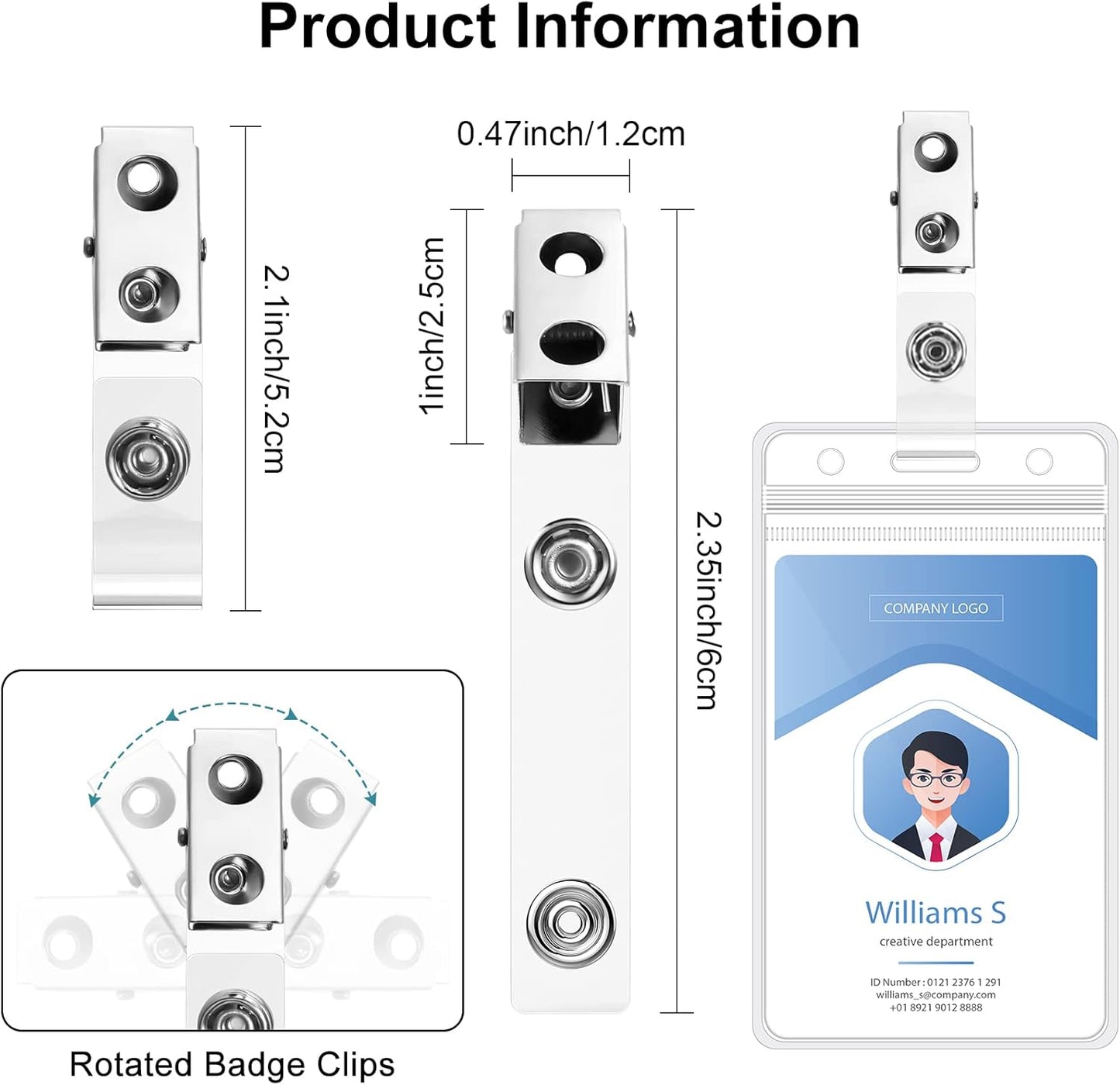 200 Pack Metal Badge Clips with Clear PVC Straps Double Hole ID Badge Clips for Name Tag ID Cards and Badge Holders, Office Supplies
