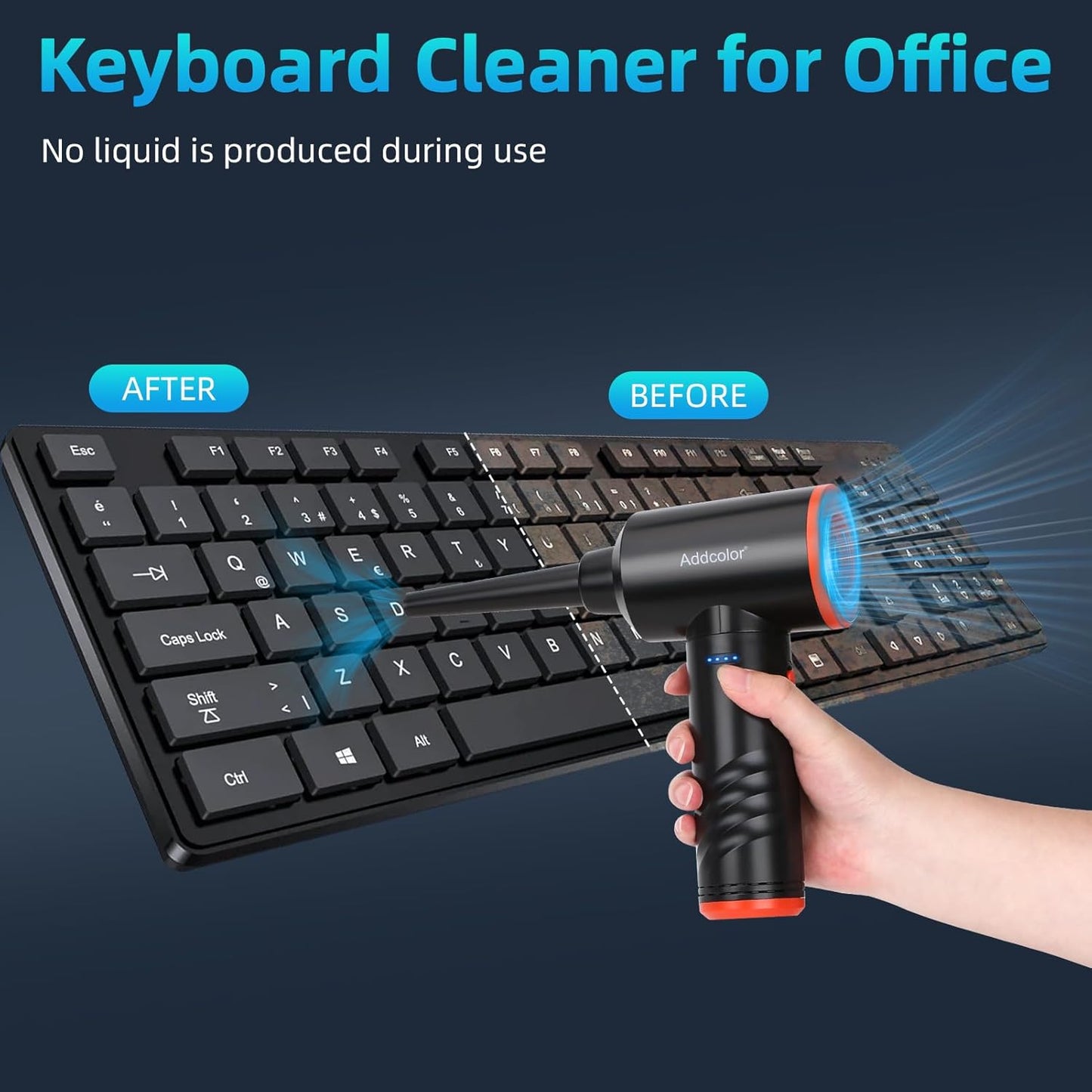 Compressed Air Duster 6000mAh Battery - Electric Air Duster Addcolor AD-38 Keyboard Cleaner for Office-3 Adjustable Wind Speeds with LED Light, Cordless & Reusable Canned Air Duster for Computers