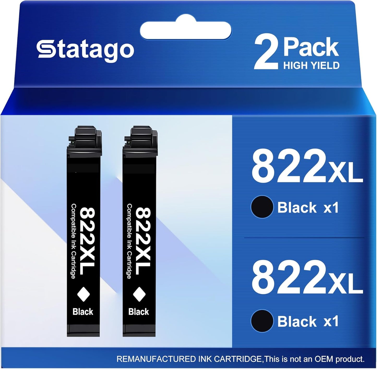 822XL Ink Cartridges Remanufactured Replacement for Epson 822 822XL T822 Ink Cartridge, 822xl Black Combo Pack for Workforce Pro WF-3820 WF-4833 WF-4830 WF-4820 Printer (2 Black)
