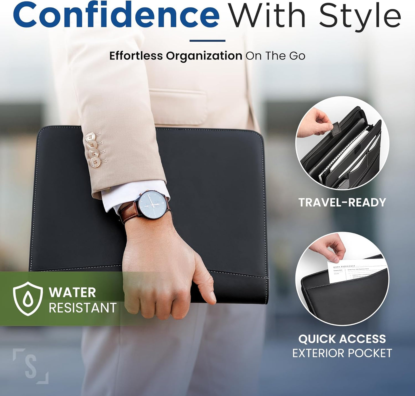 STYLIO Zipper Padfolio Portfolio Binder Organizer | Faux Leather Portfolio for Resume, Documents, Phone, Tablet, Business Supplies and Cards | Notebook Organizer with Letter Sized Notepad Included