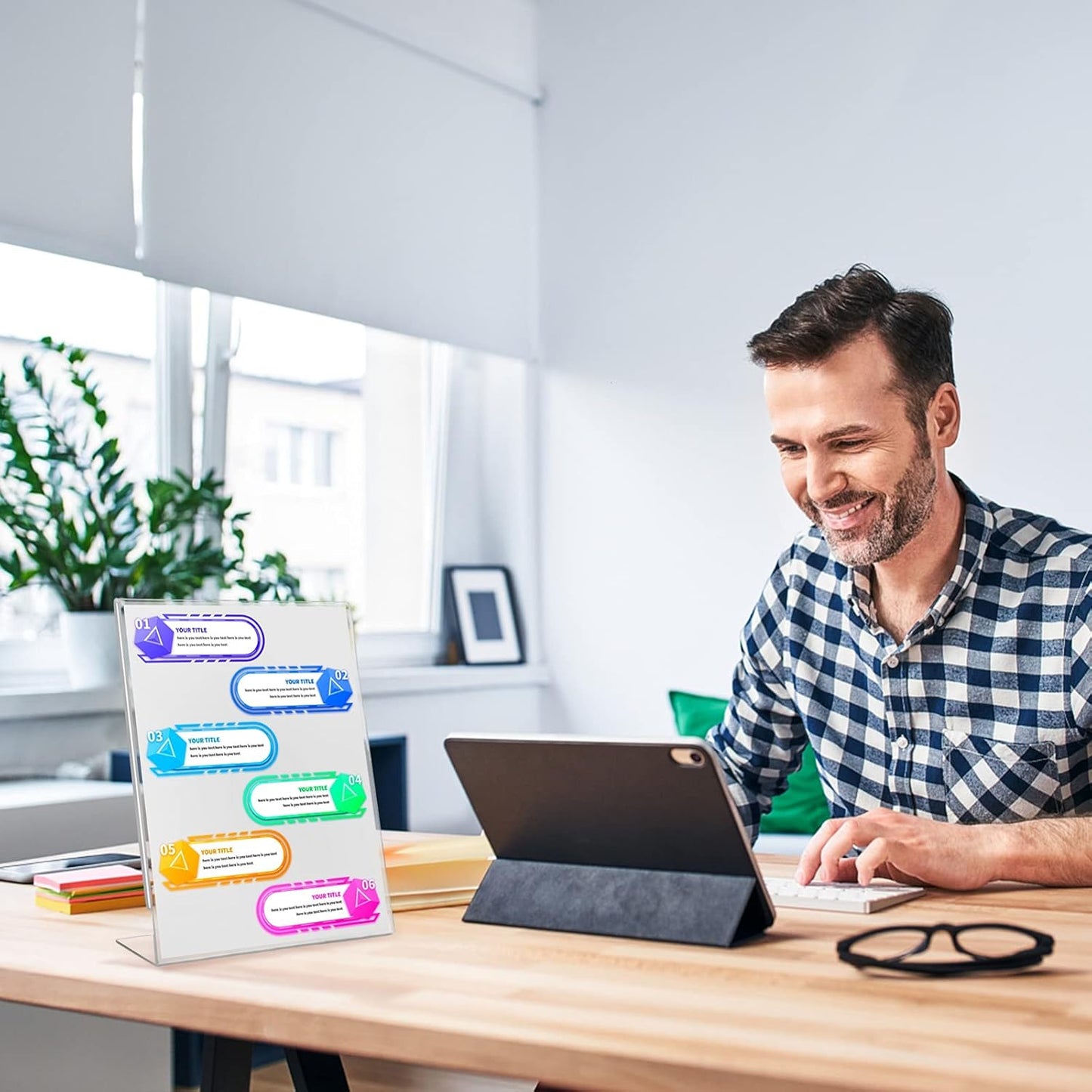 Acrylic Sign Holder 6 Pack 8.5x11 Slant Back Acrylic Stands for Display Plexiglass Clear Acrylic Display Stands for Ad Frame, Picture Photo Frames, Promotions, Restaurants, Office, Store, Home