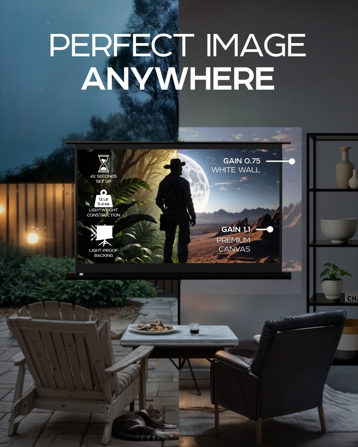 Projector Screen with Stand 60 inch - Indoor and Outdoor Projection Screen for Movie or Office Presentation - 16:9 HD Premium Wrinkle-Free Tripod Screen for Projector with Carry Bag and Tight Straps