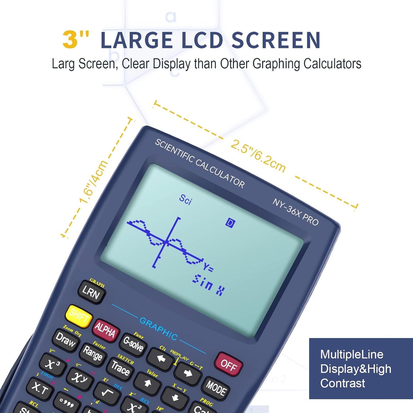 Scientific Calculator with Graphing Function, NEWYES 36X Pro Graphic Science Calculator for Middle and High School Supplies (Blue)