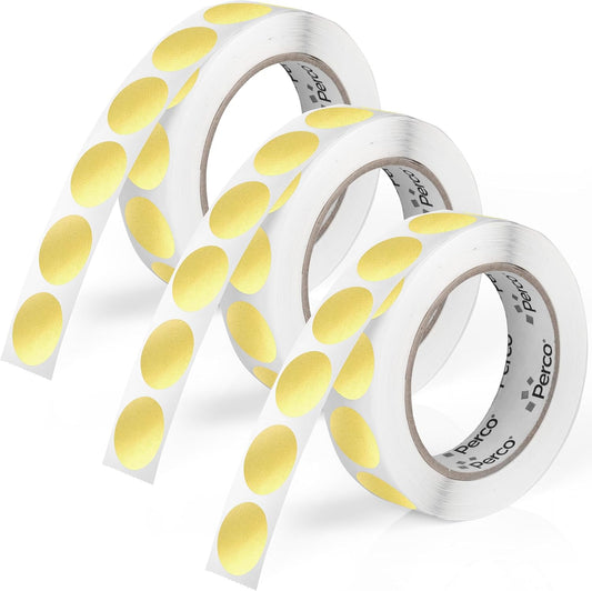 Perco Metallic Gold 1" Round Circle Dot Sticker Labels for Wedding Invitations - Multi-Roll Pack, 3 Rolls, 1,000 Labels Each - Permanent Adhesive, Vibrant Colors - Perforated for Easy Use, Made in USA