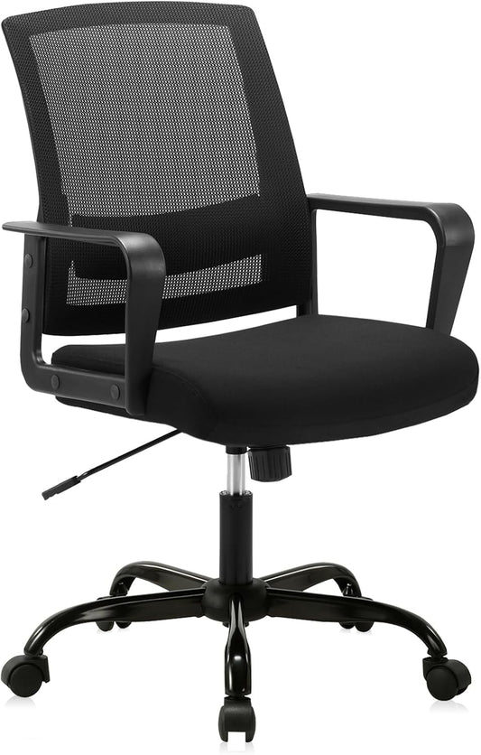 CLATINA Office Chair, Mid Back Ergonomic Desk Chairs Rolling Mesh Computer Chair with Executive Lumbar Support and Height Adjustable Design for Home Office, Black