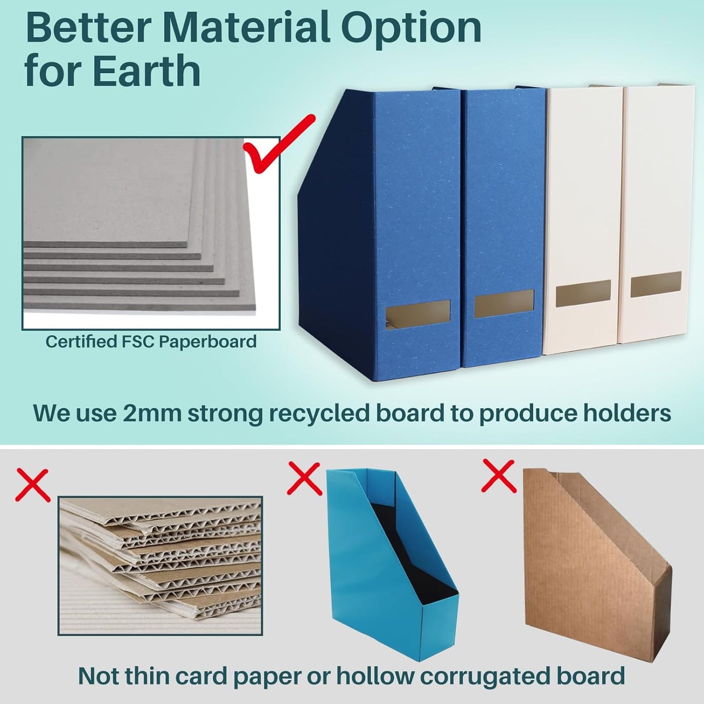 Magazine Holder - File Holder and Desk Organizer, Cardboard Book Organizer and Storage Box for Documents, Magazine Holder Rack for Office, Home and Classroom (Latte Brown, 6-Pack)