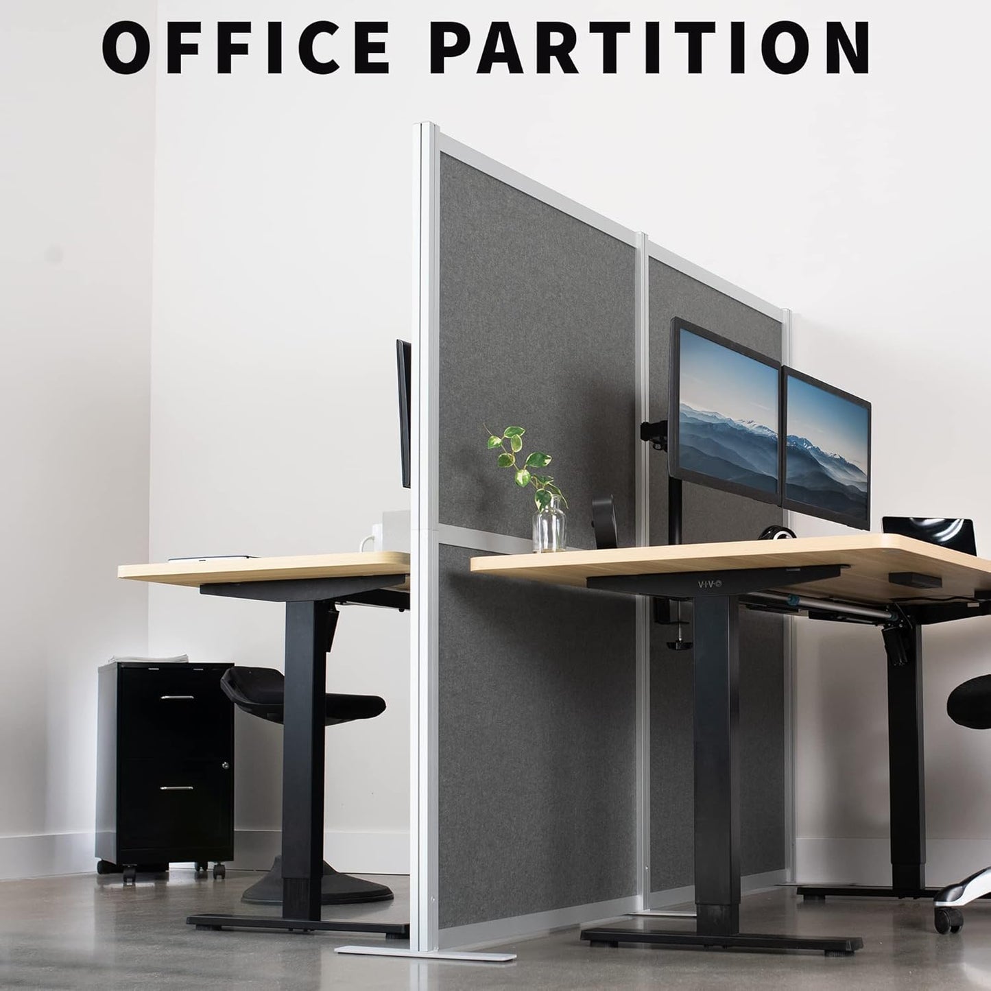 VIVO Modular Wall System, 2 PET Panels, Modern Professional Office Cubicle Dividers, Freestanding Privacy-Screen, 66 inches High, Dark Gray, PP-MWS63D