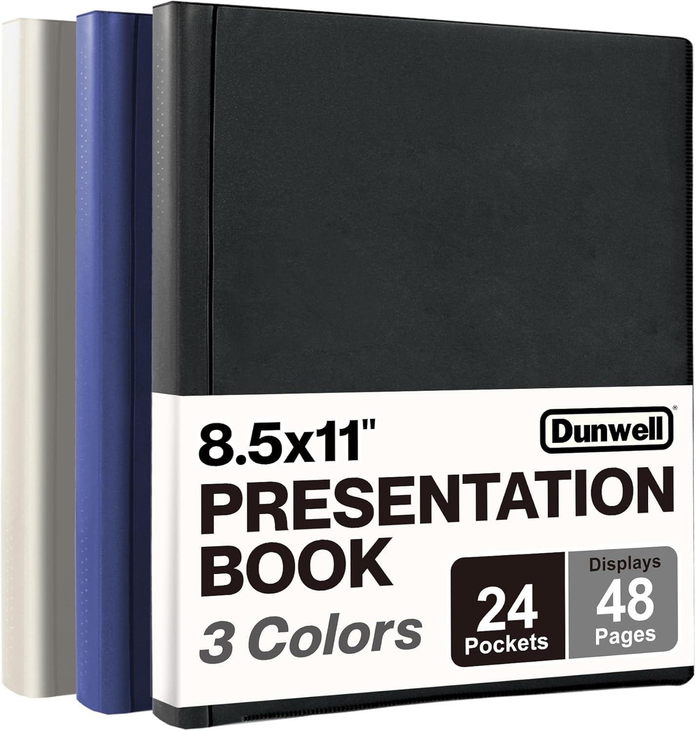 Dunwell Presentation Binder 24-Pocket, Displays 48 Pages, 8.5x11 Portfolio Binder with Plastic Sleeves, Storage and Organizer for Documents, Certificates, Projects, Photos (3 Pack, Assorted)