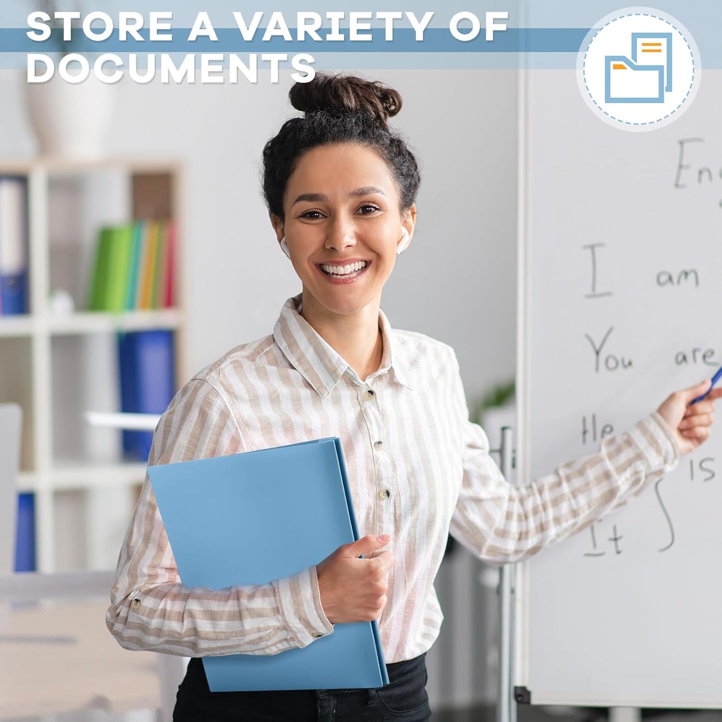 Henoyso 36 Pcs Plastic Folder with Clear Front Pocket and 3 Prong Plastic Folders with Card Slot Pocket Folders with Prongs for School Office (Haze Blue)