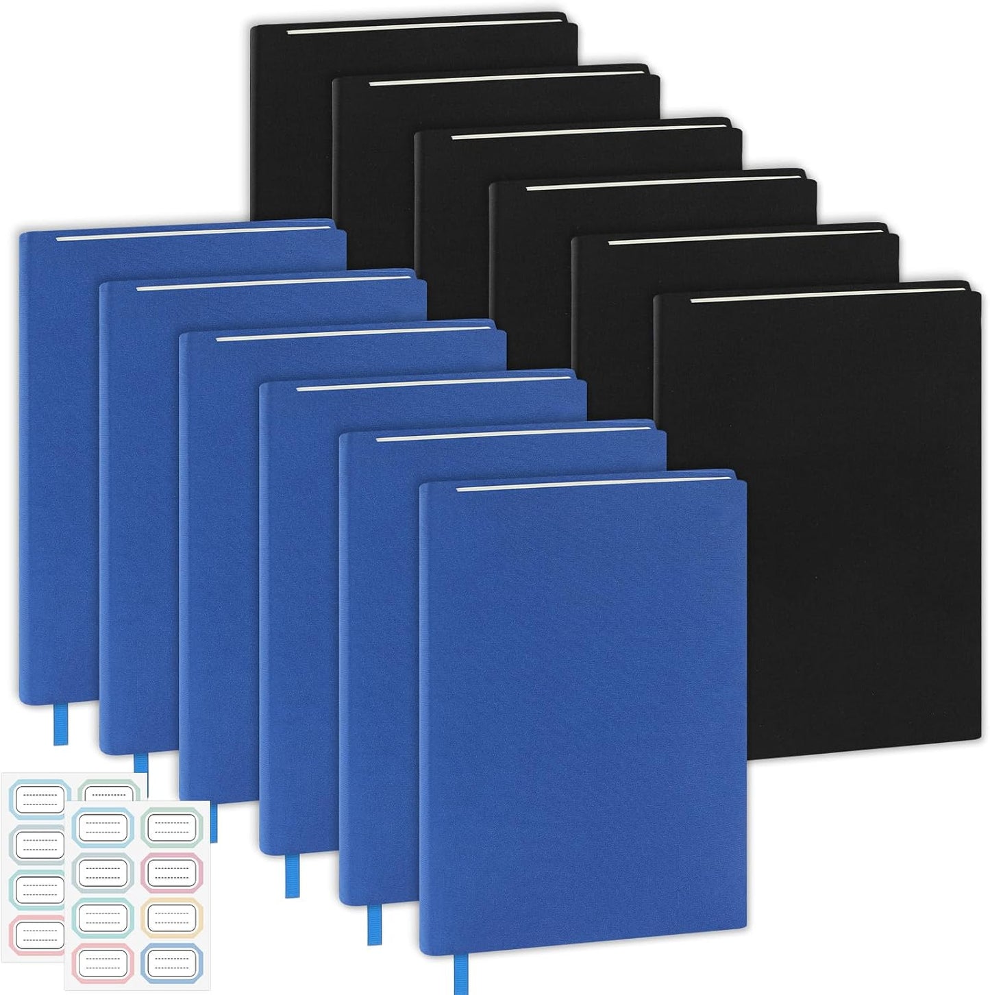 Jumbo Book Covers 12 Pack Reusable Fabric Book Cover Protective Book Covers 9 x 11 Inch Black and Blue Stretchable Book Sleeve Cover with Label Sticker for Most Hardcover Books Up to 10 x 12.5 Inch