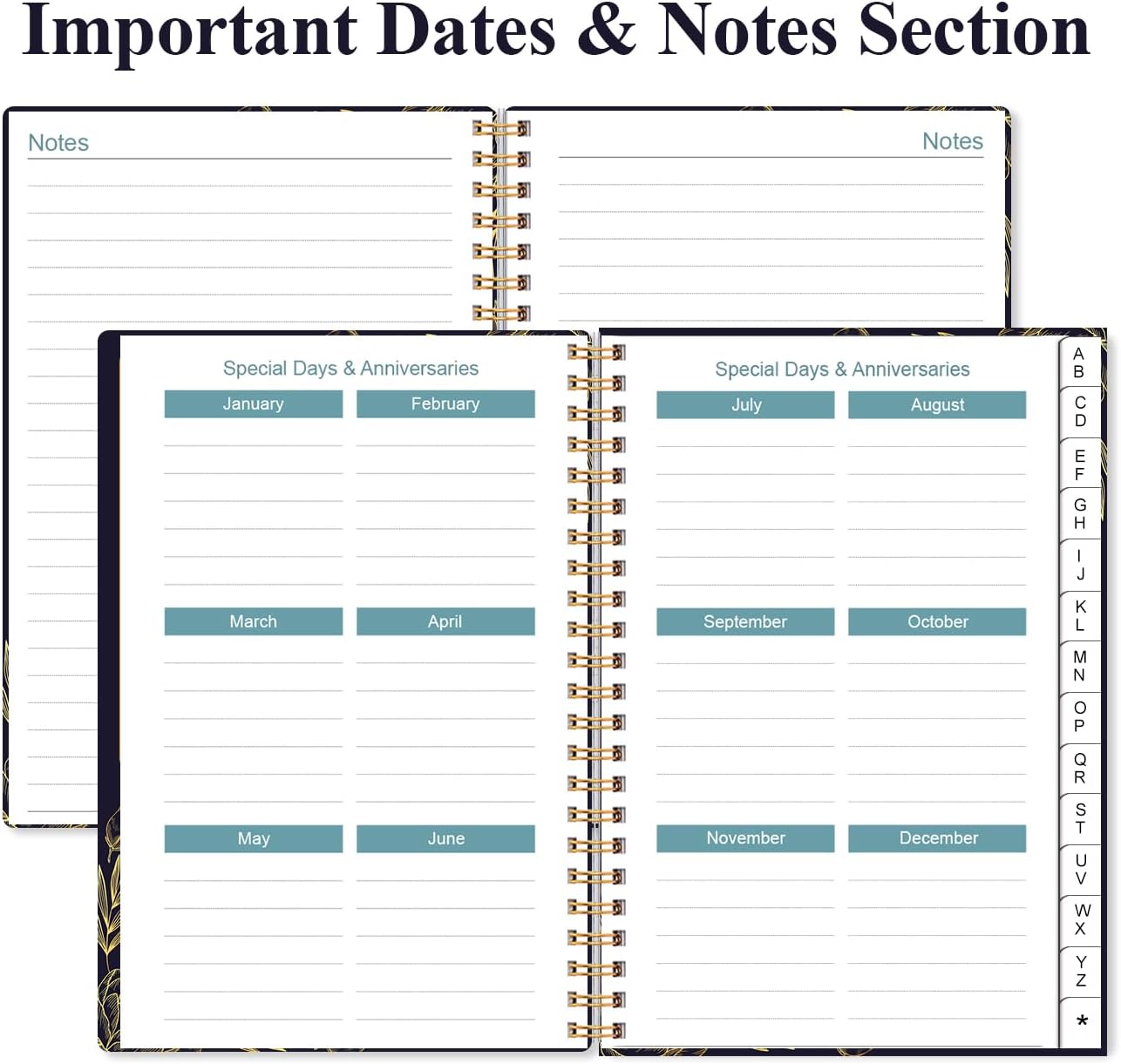 Address Book with Alphabetical Tabs - Small Address Book Spiral with Address Contacts, Special Date, Phone, Birthday & Internet Login Password for Home and Office, 4.3" x 6.2", Black Flower