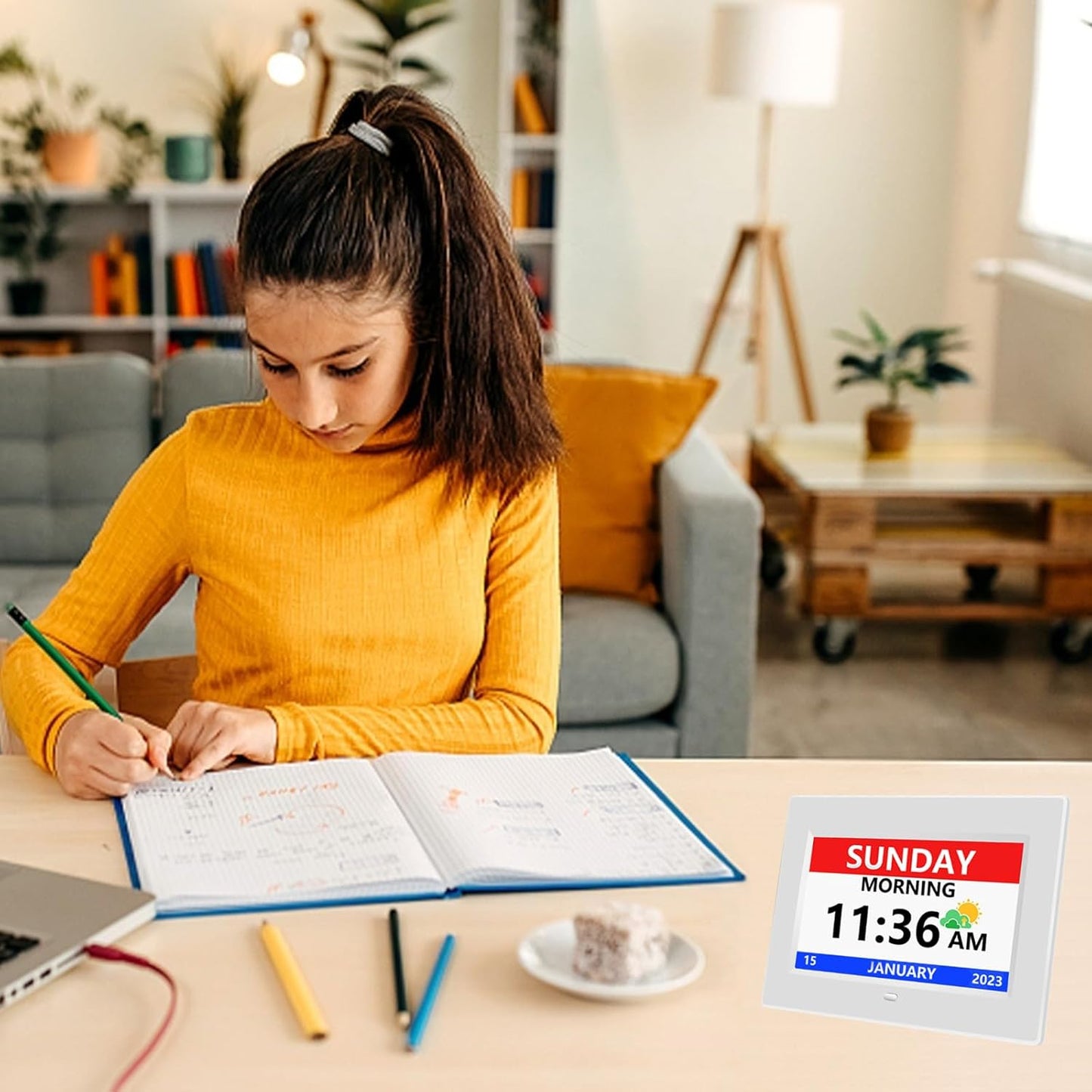 7 Inch Digital Clock with Day and Date for Elderly Alzheimer's Clock Customizable Alarms 3 Display Modes Large Font Alarm Clock for Seniors Auto DST White