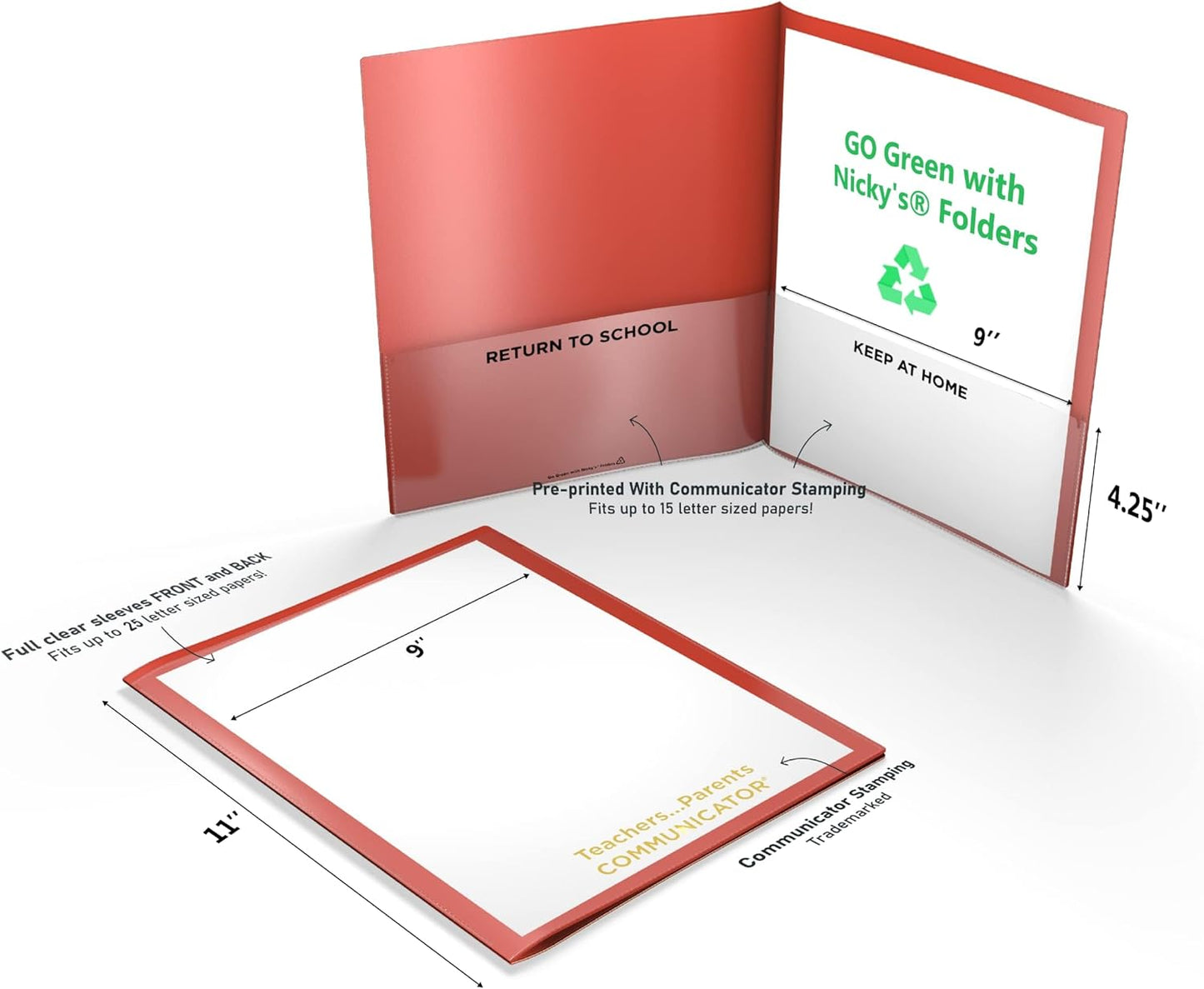 Nicky's Folders® English Communicator, Parent-Teacher Folder, Patented Tear-Resistant, Flexible Plastic, 2 Inside Pockets, 2 Exterior Sleeves, Letter Size Paper, Single Color (24 Pack) (Metallic Blue)